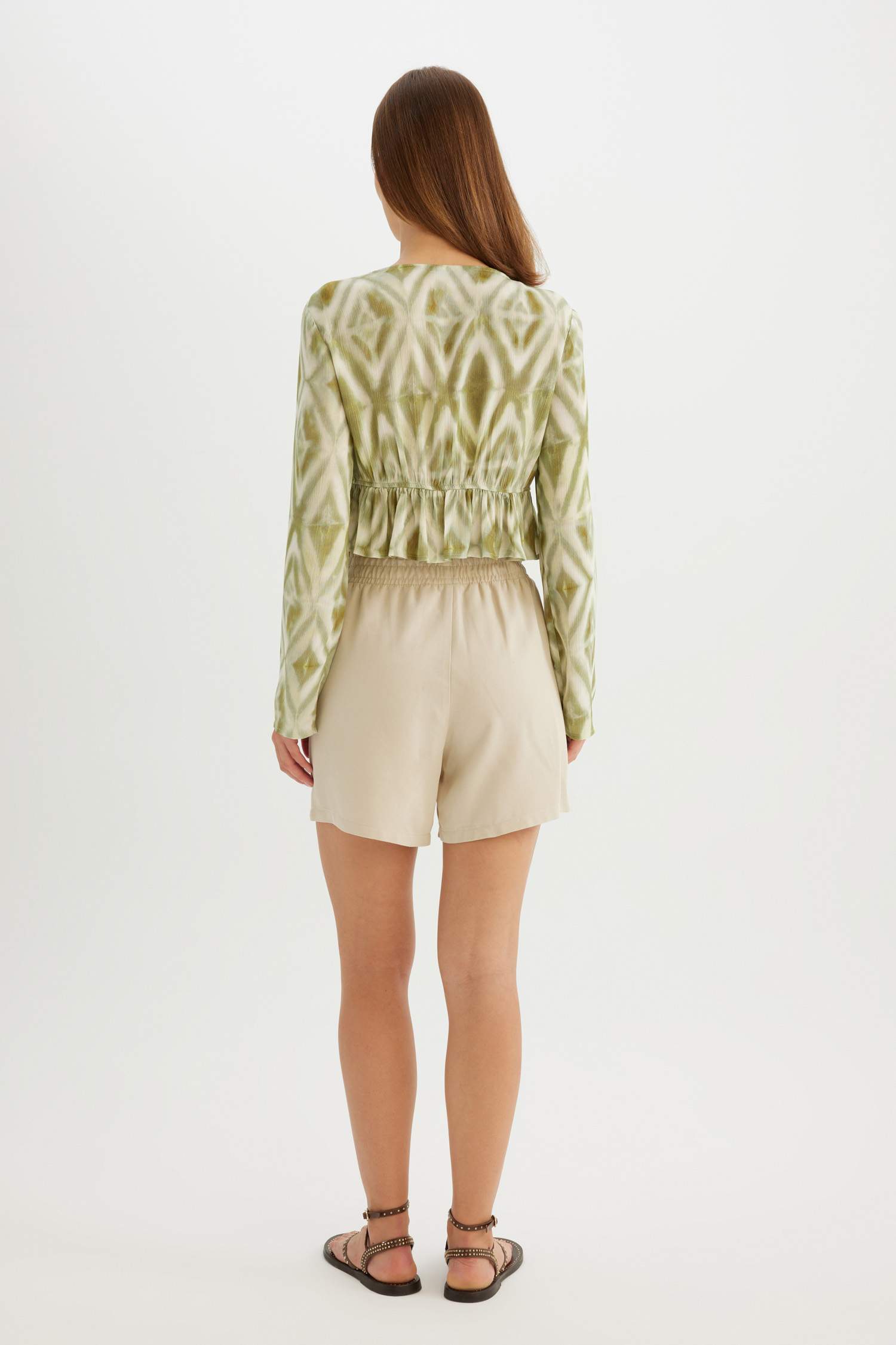 Relax Fit Paperbag Bel Geniş Paça Keten Karışımlı Şort