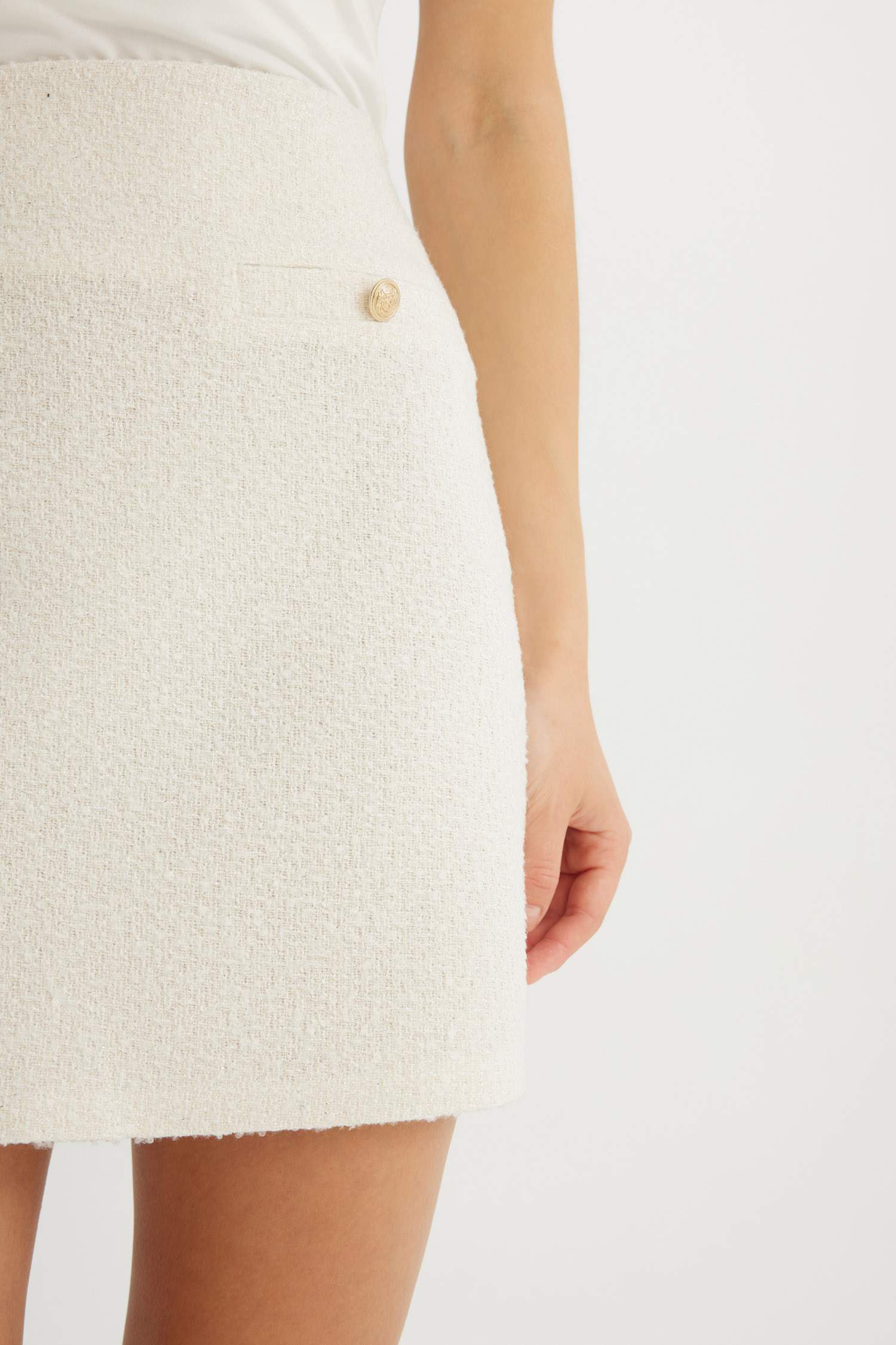 A-line High Waist Tweed Mini Skirt