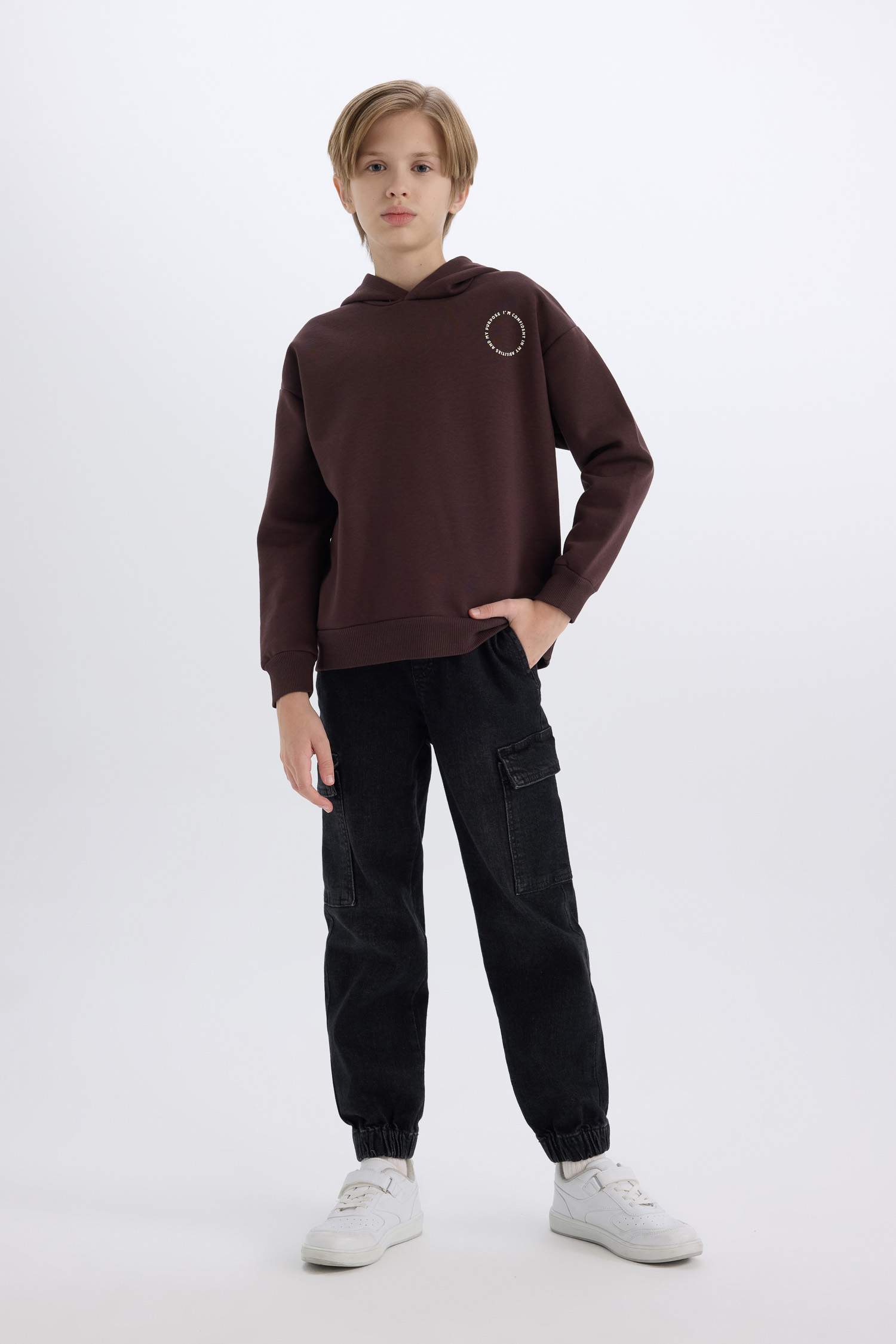 Erkek Çocuk Oversize Geniş Kalıp Baskılı Kapüşonlu Sweatshirt