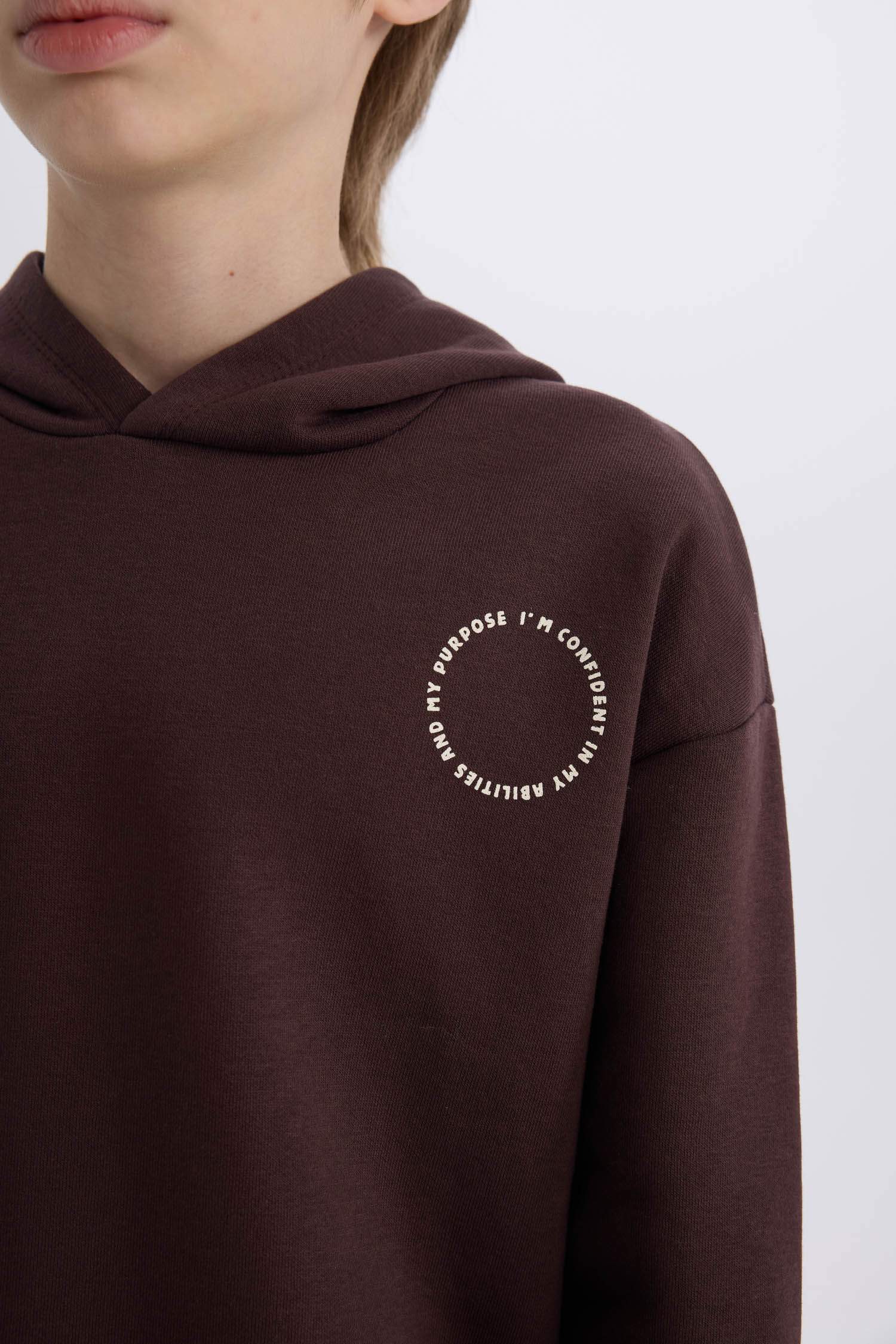 Erkek Çocuk Oversize Geniş Kalıp Baskılı Kapüşonlu Sweatshirt