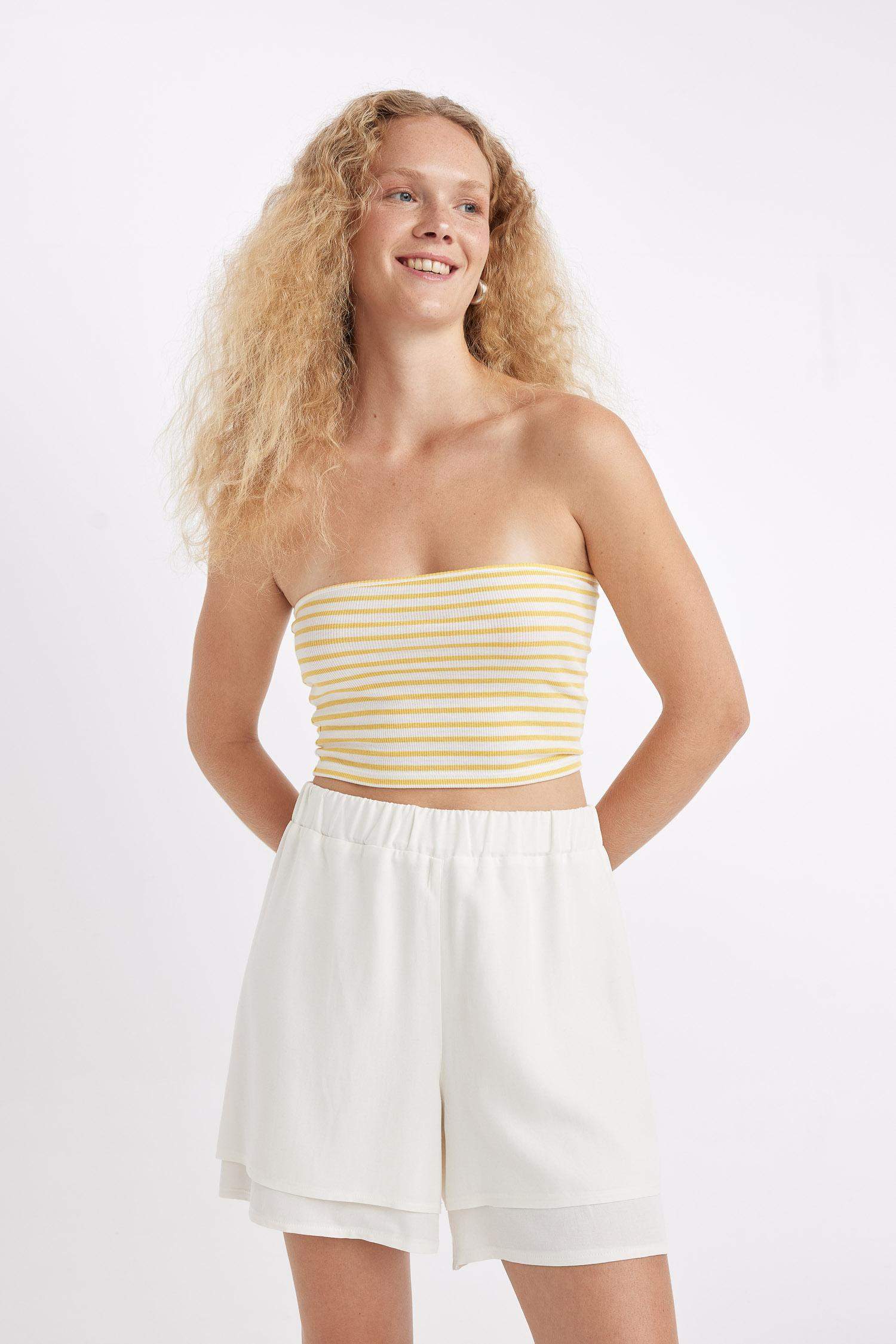 Regular Fit Normal Waist Linen Blend Shorts