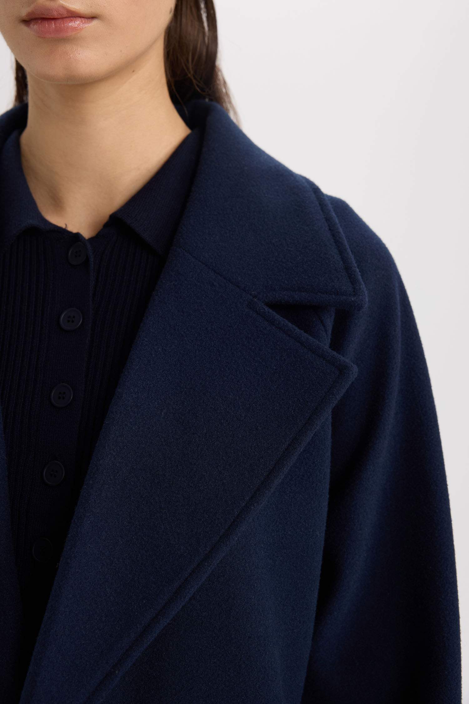 Regular Fit Ceket Yaka Düğmeli Cepli Apoletli Kemerli Uzun Kaşe Kaban