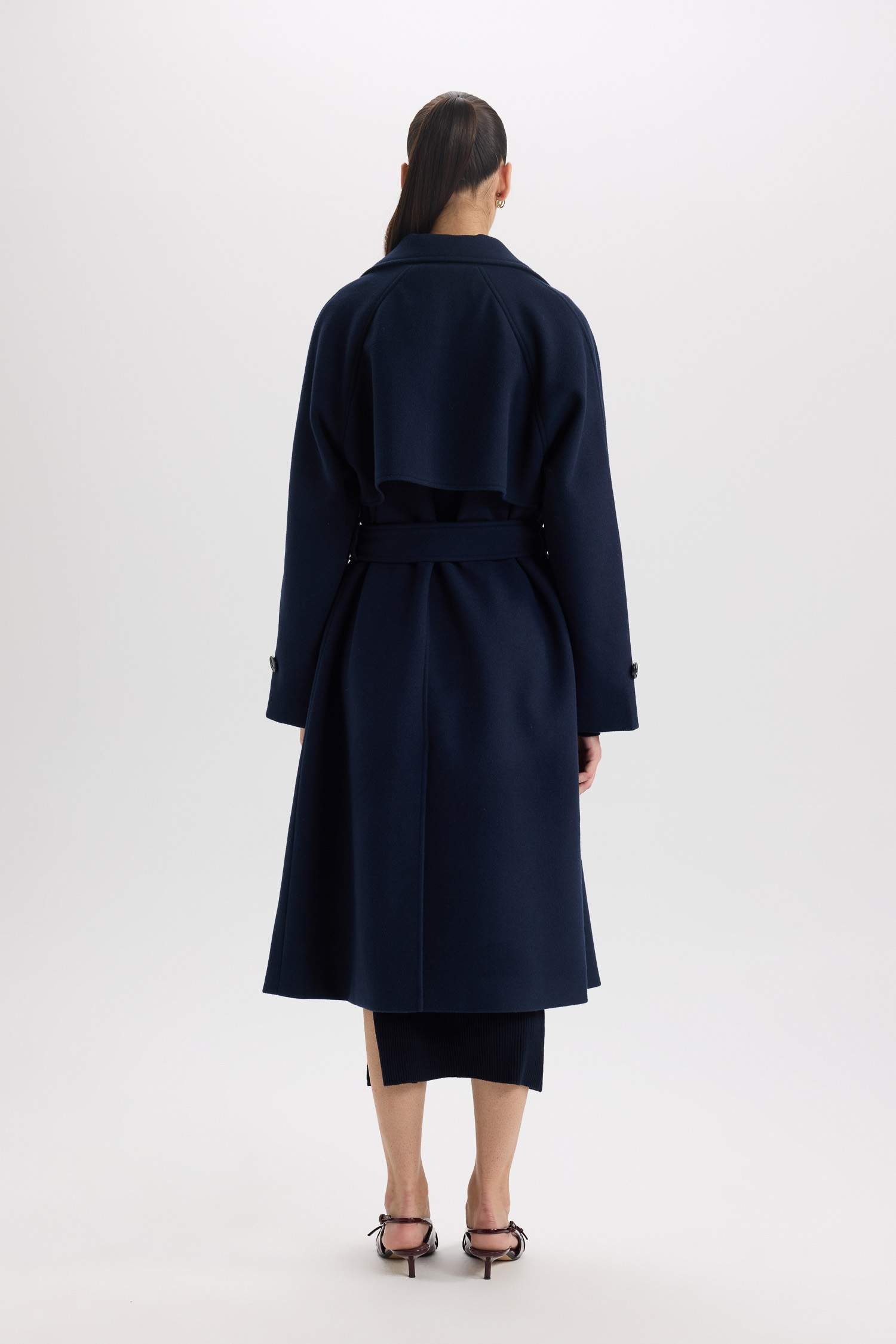 Regular Fit Ceket Yaka Düğmeli Cepli Apoletli Kemerli Uzun Kaşe Kaban