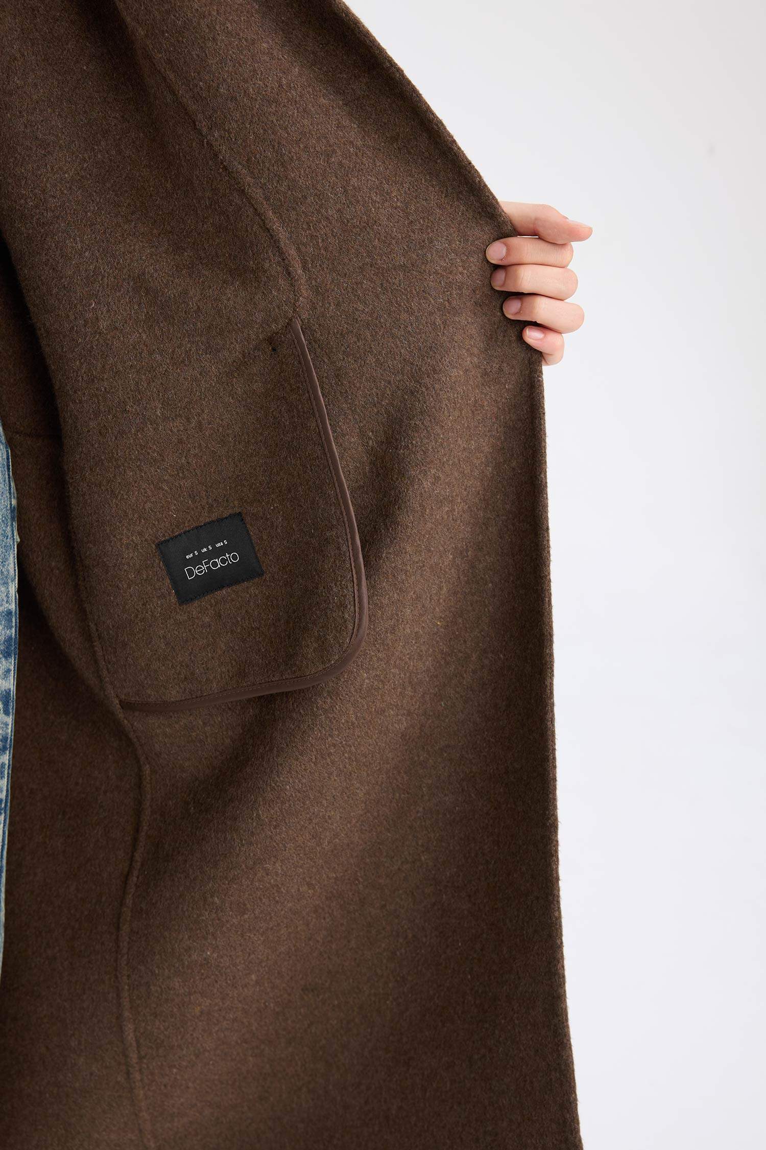 Yün Karışımlı 2'li Takım Cepli Düğmeli Uzun Kaşe Kaban Şal