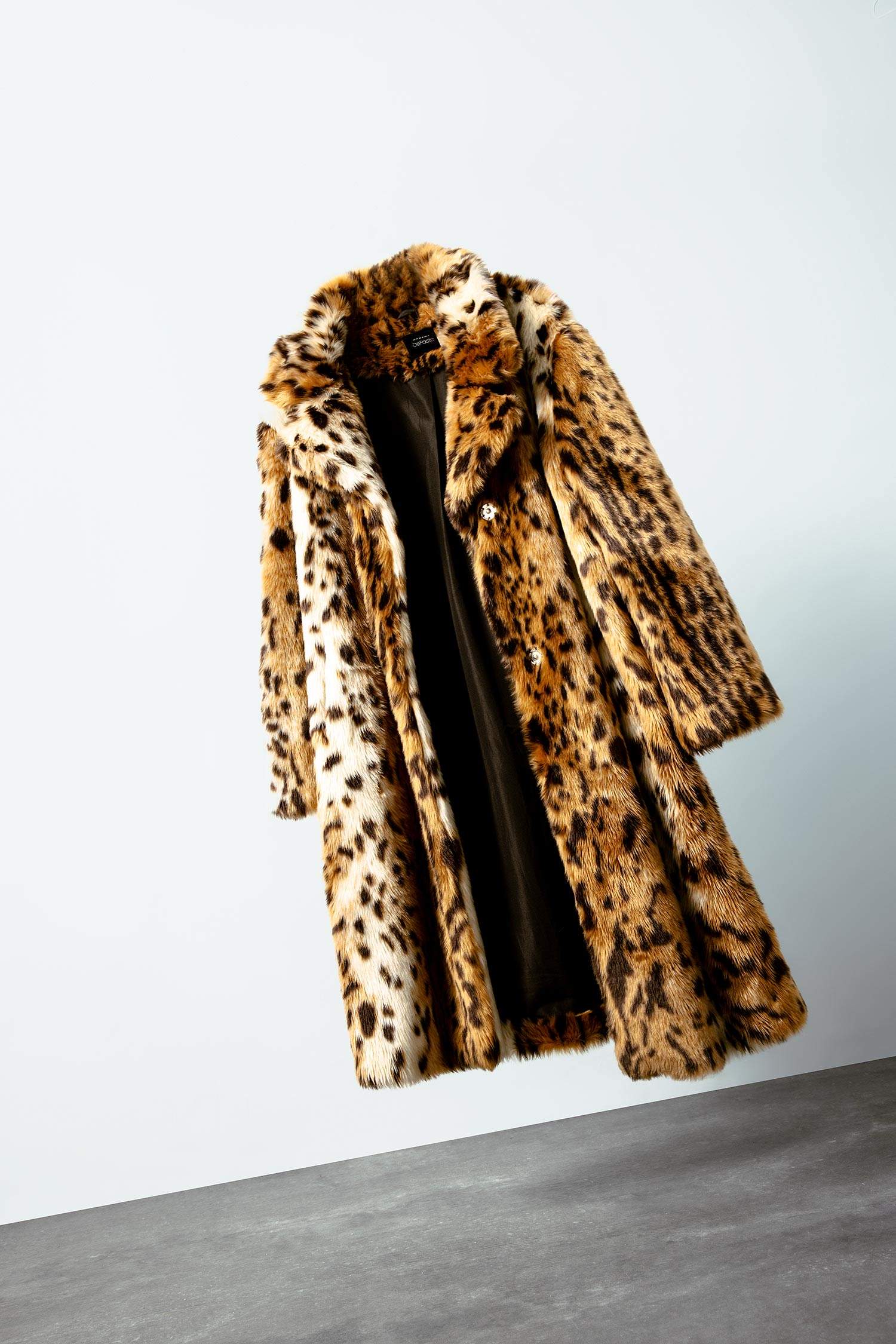 Relax Fit Leopar Desenli Ceket Yaka Cepli Uzun Suni Kürk Kaban