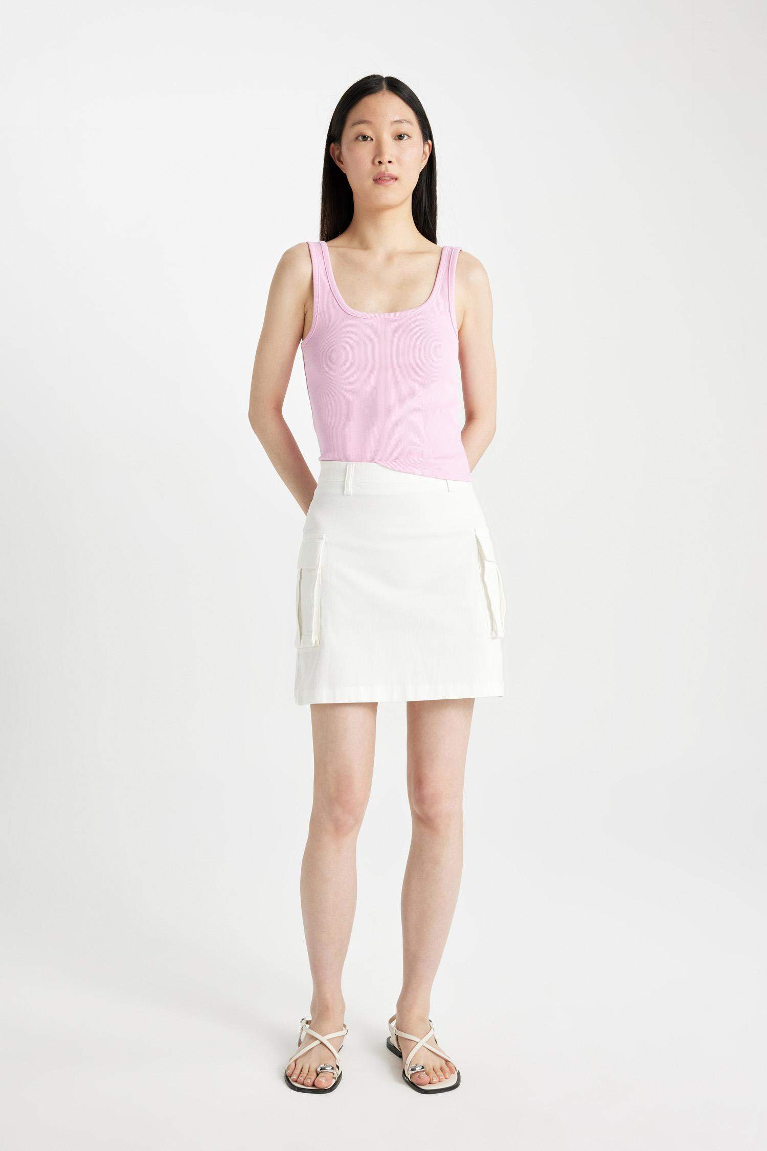 A Cut Cotton Normal Waist Mini Skirt