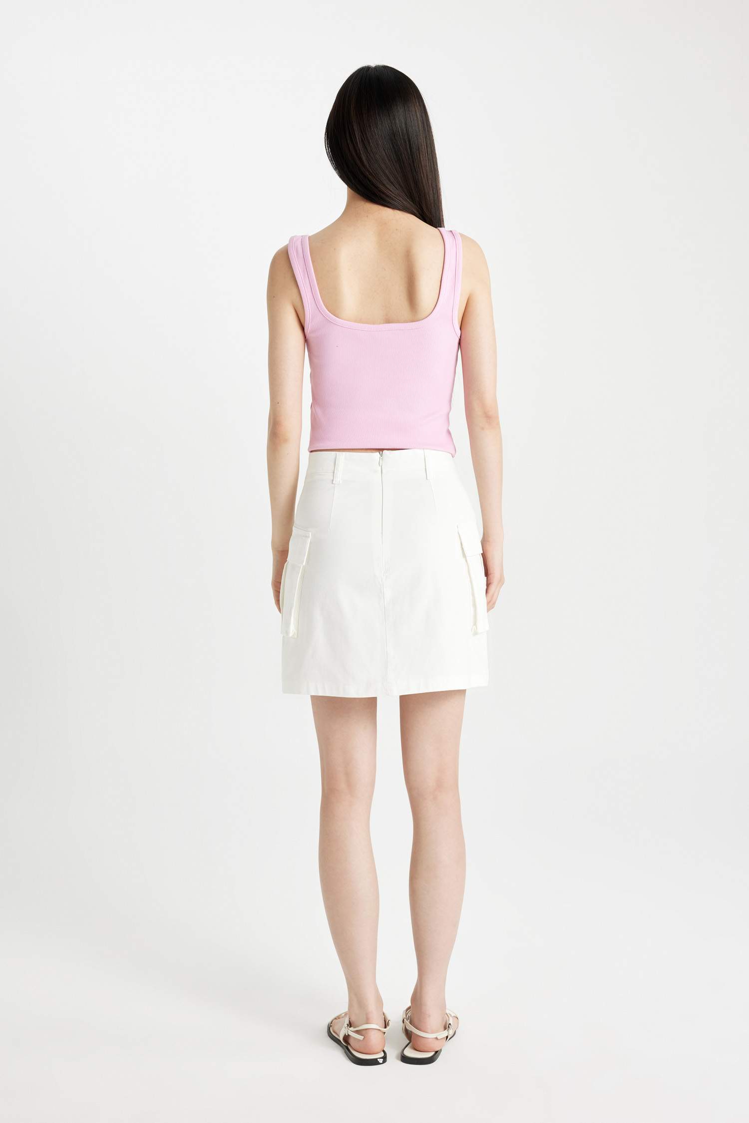 A Cut Cotton Normal Waist Mini Skirt