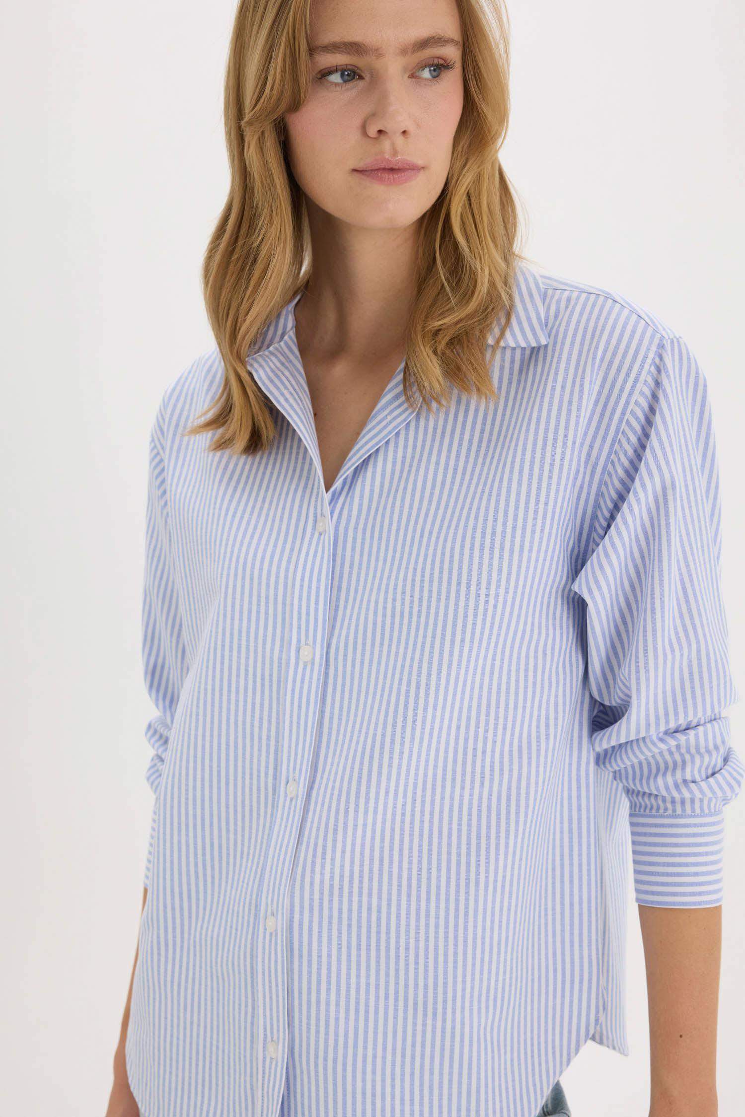 Oversize Geniş Kalıp Çizgili Oxford Uzun Kollu Gömlek