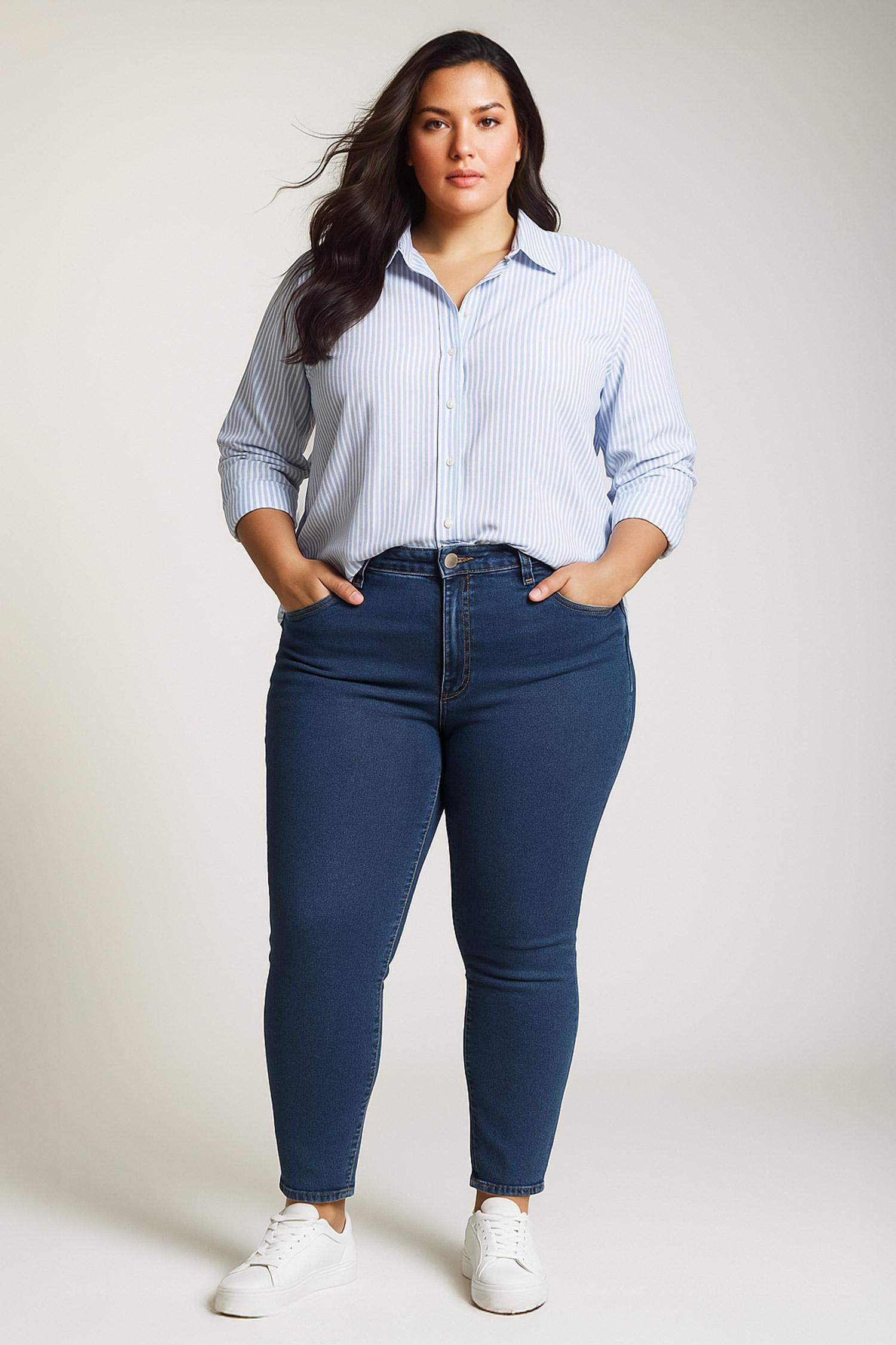 Oversize Geniş Kalıp Çizgili Oxford Uzun Kollu Gömlek