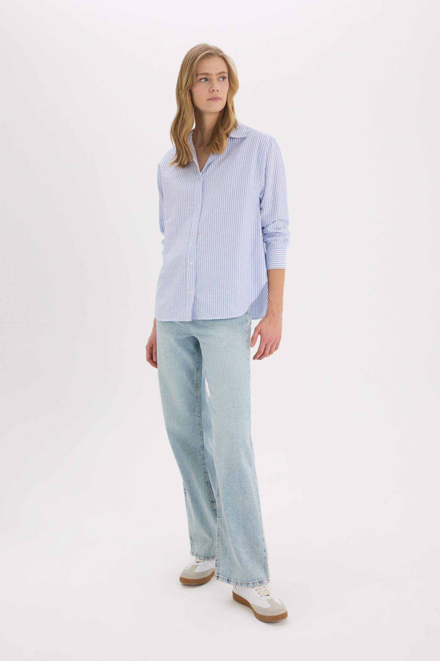 Oversize Geniş Kalıp Çizgili Oxford Uzun Kollu Gömlek