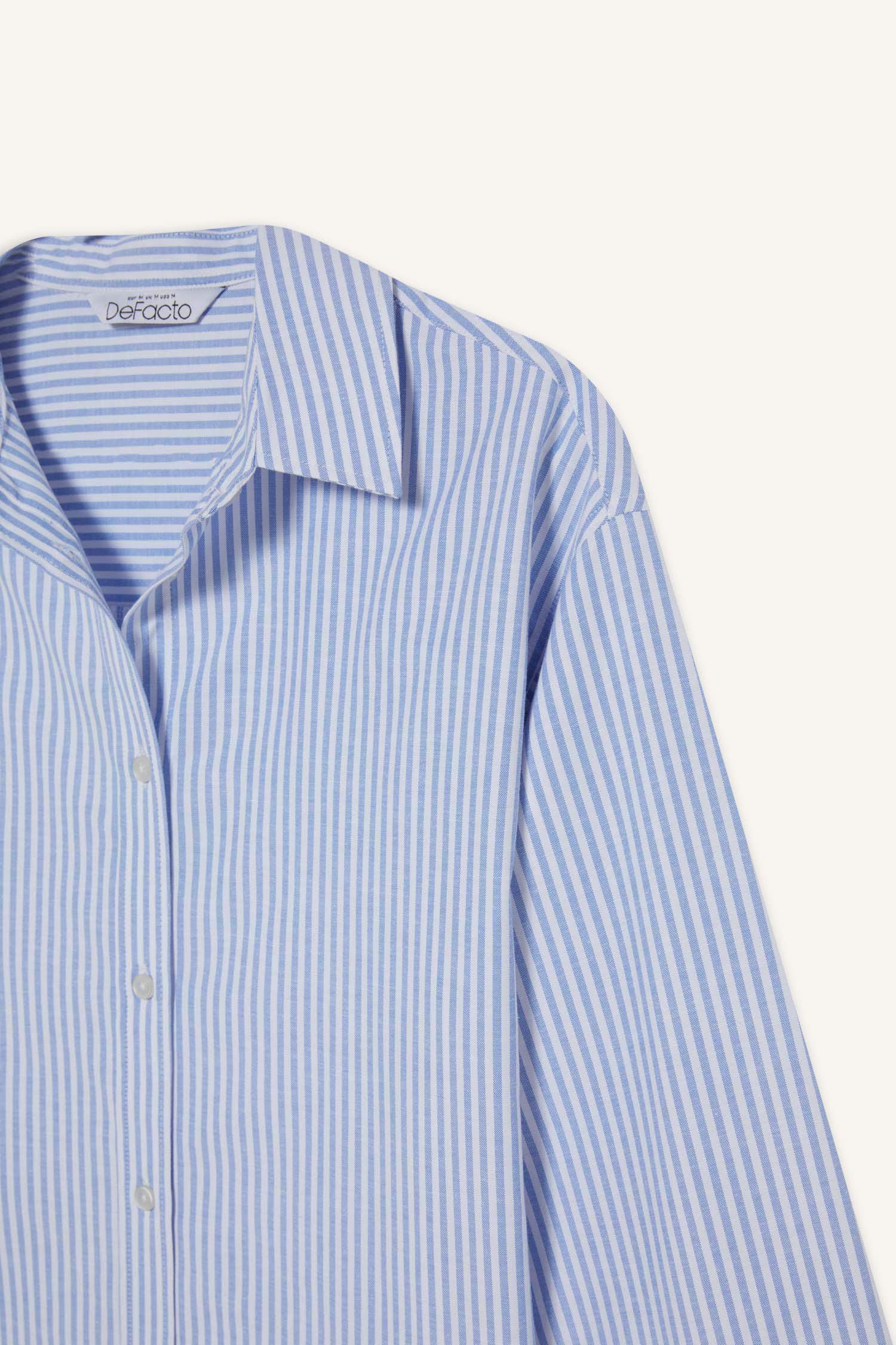 Oversize Geniş Kalıp Çizgili Oxford Uzun Kollu Gömlek