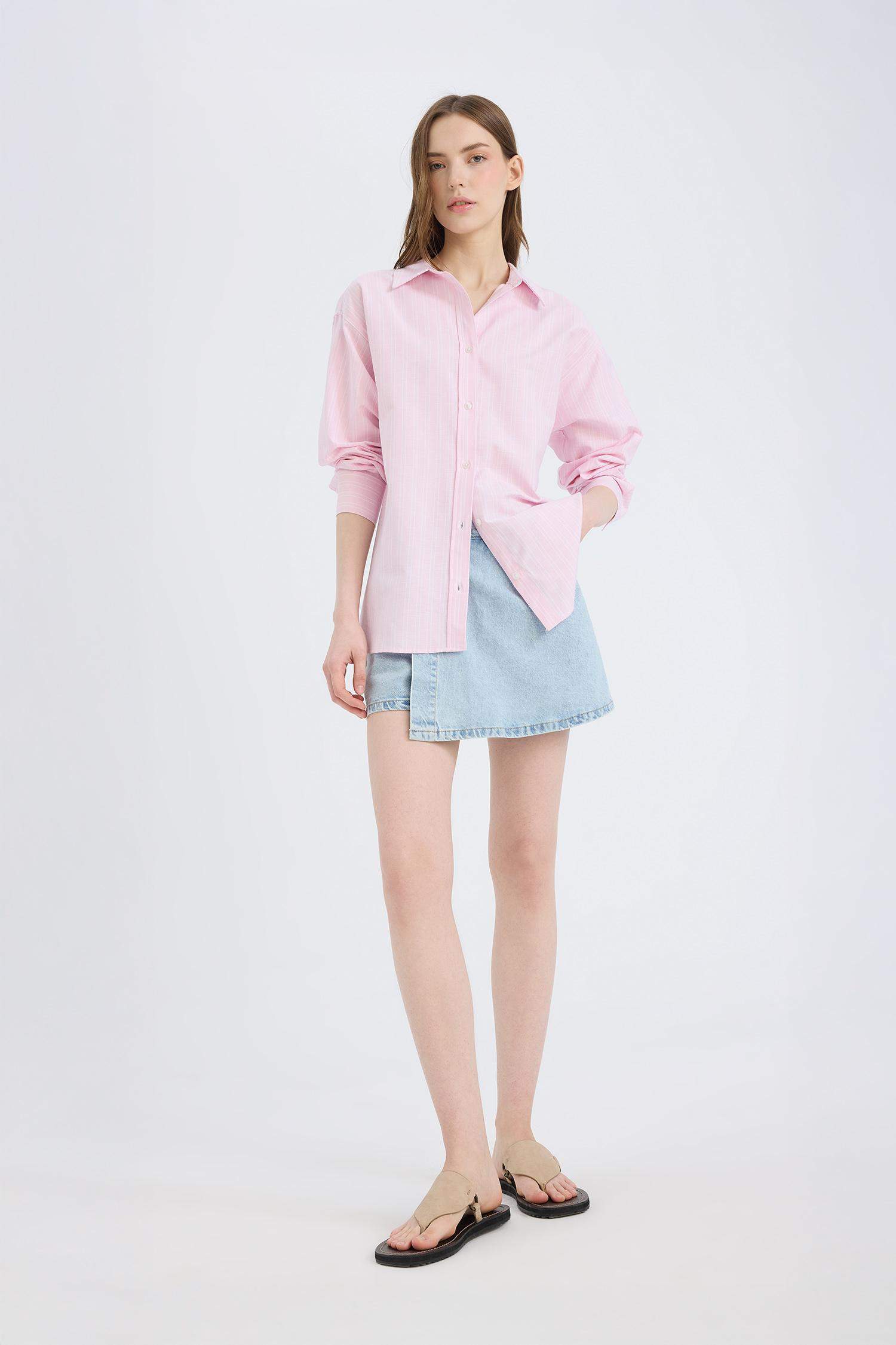 Oversize Geniş Kalıp Çizgili Oxford Uzun Kollu Gömlek