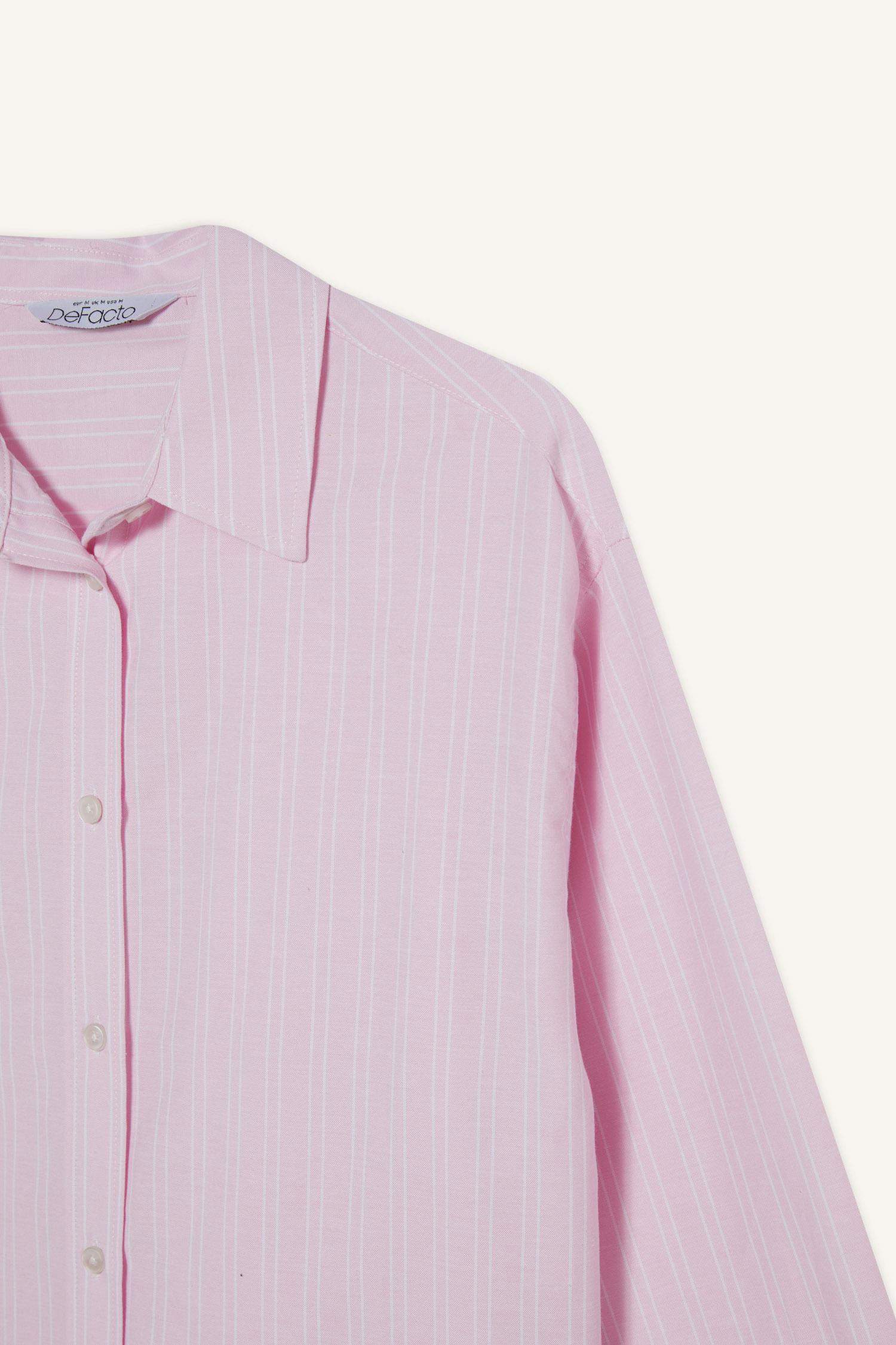 Oversize Geniş Kalıp Çizgili Oxford Uzun Kollu Gömlek