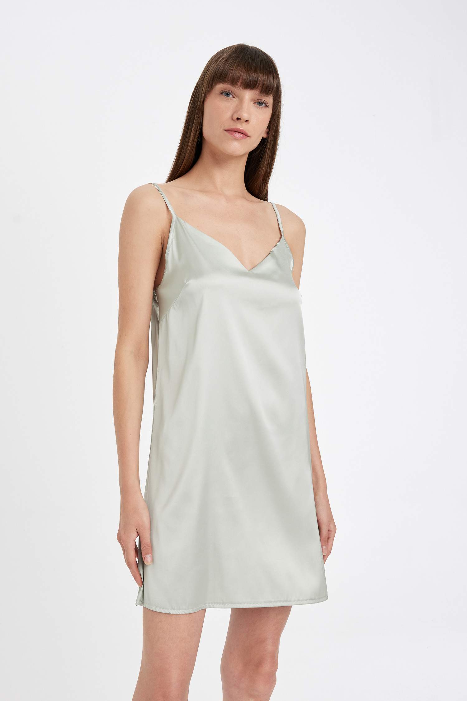 فستان ستان قصة عادية بياقة V Fall in Love من