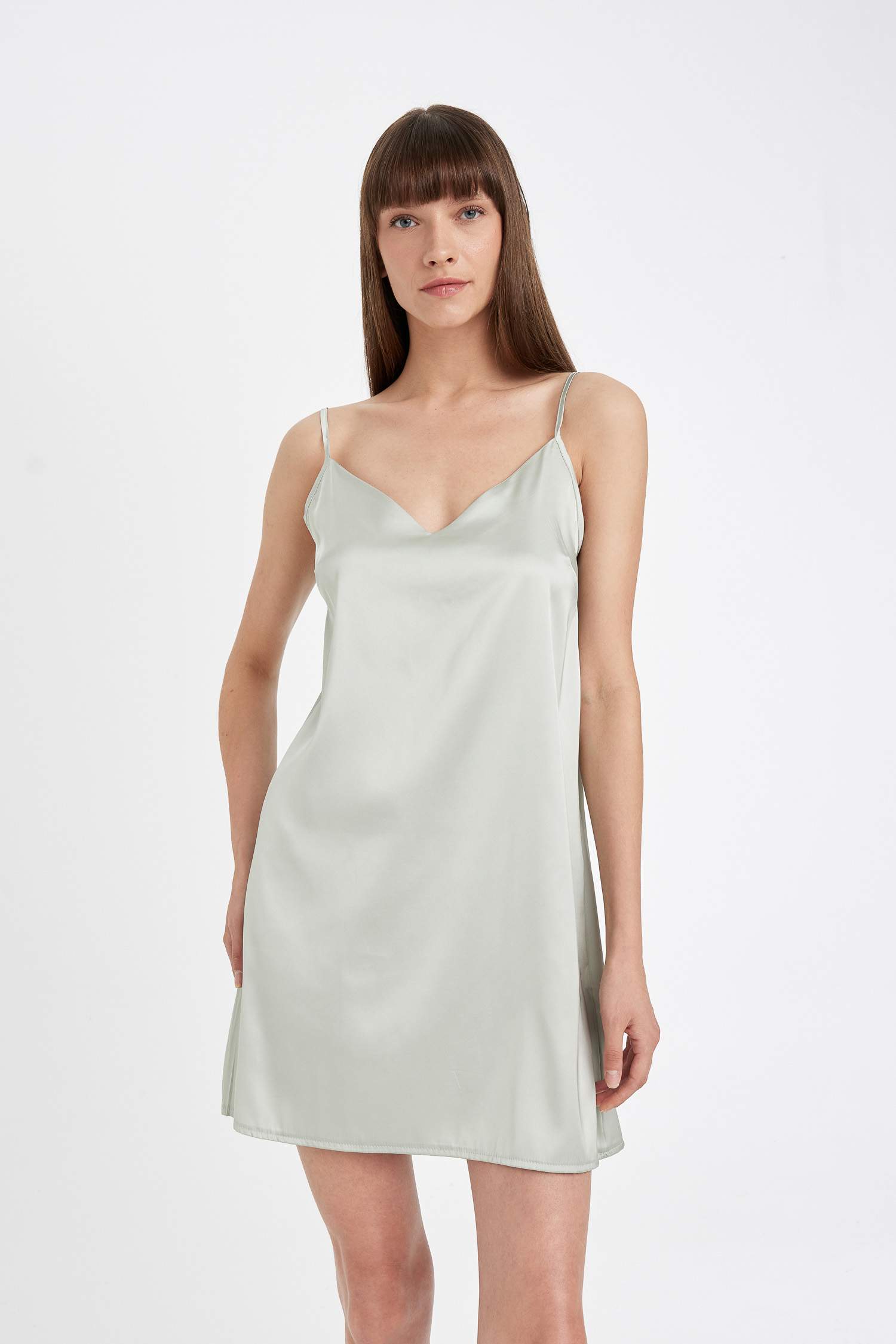 فستان ستان قصة عادية بياقة V Fall in Love من