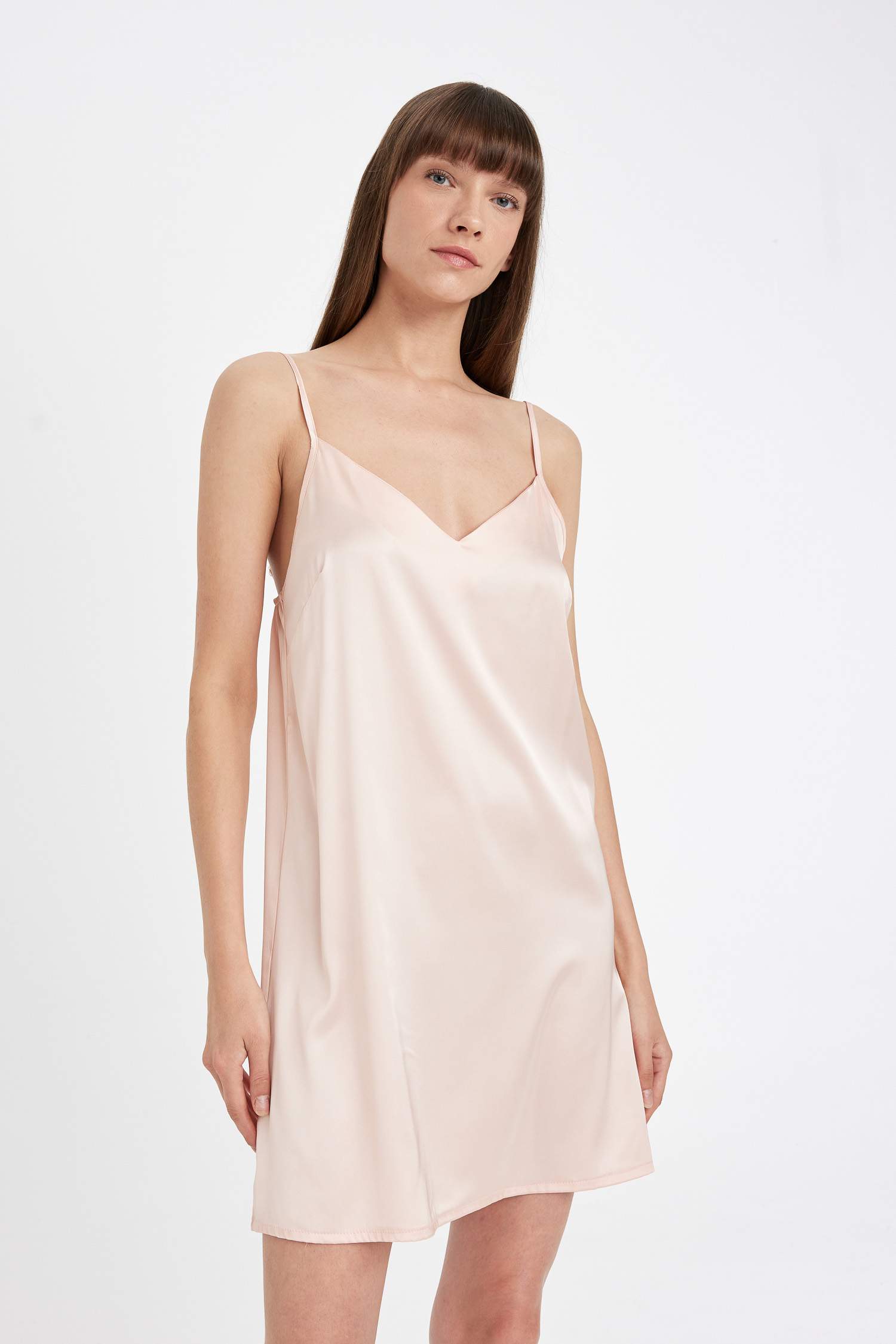 فستان ستان قصة عادية بياقة V Fall in Love من