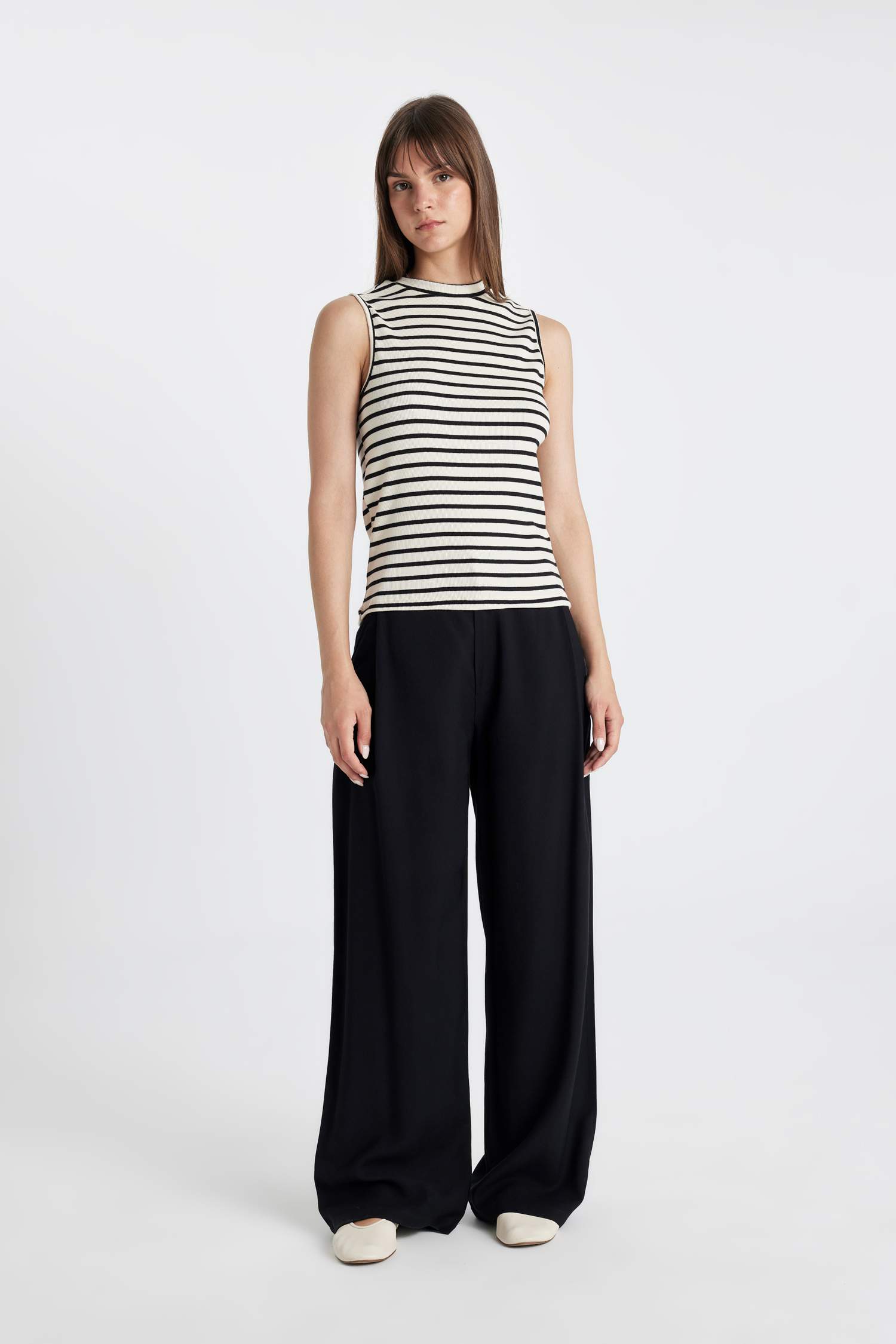 Bisiklet Yaka Fitilli Kaşkorse Çizgili Kolsuz Tişört