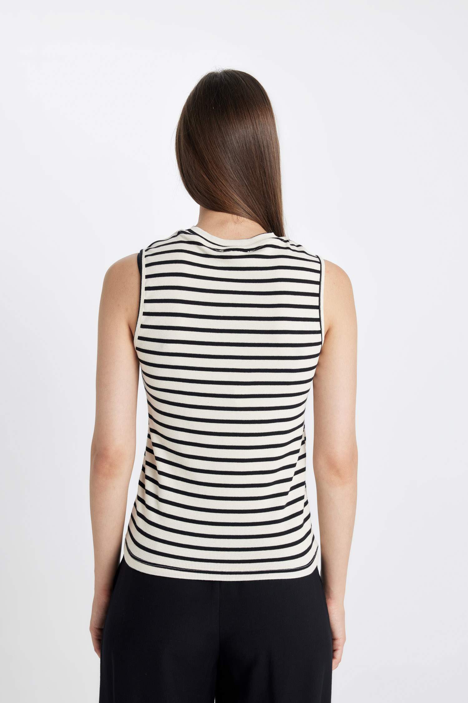 Bisiklet Yaka Fitilli Kaşkorse Çizgili Kolsuz Tişört