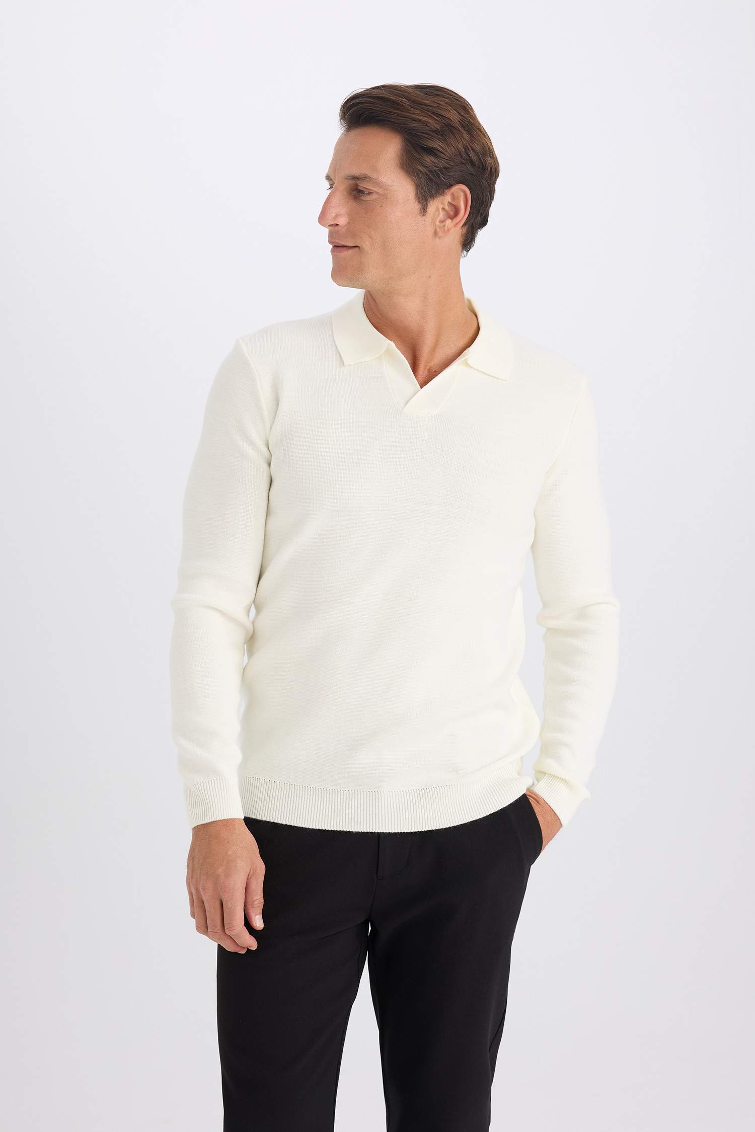 Standart Fit Normal Kesim Polo Yaka Triko Kazak