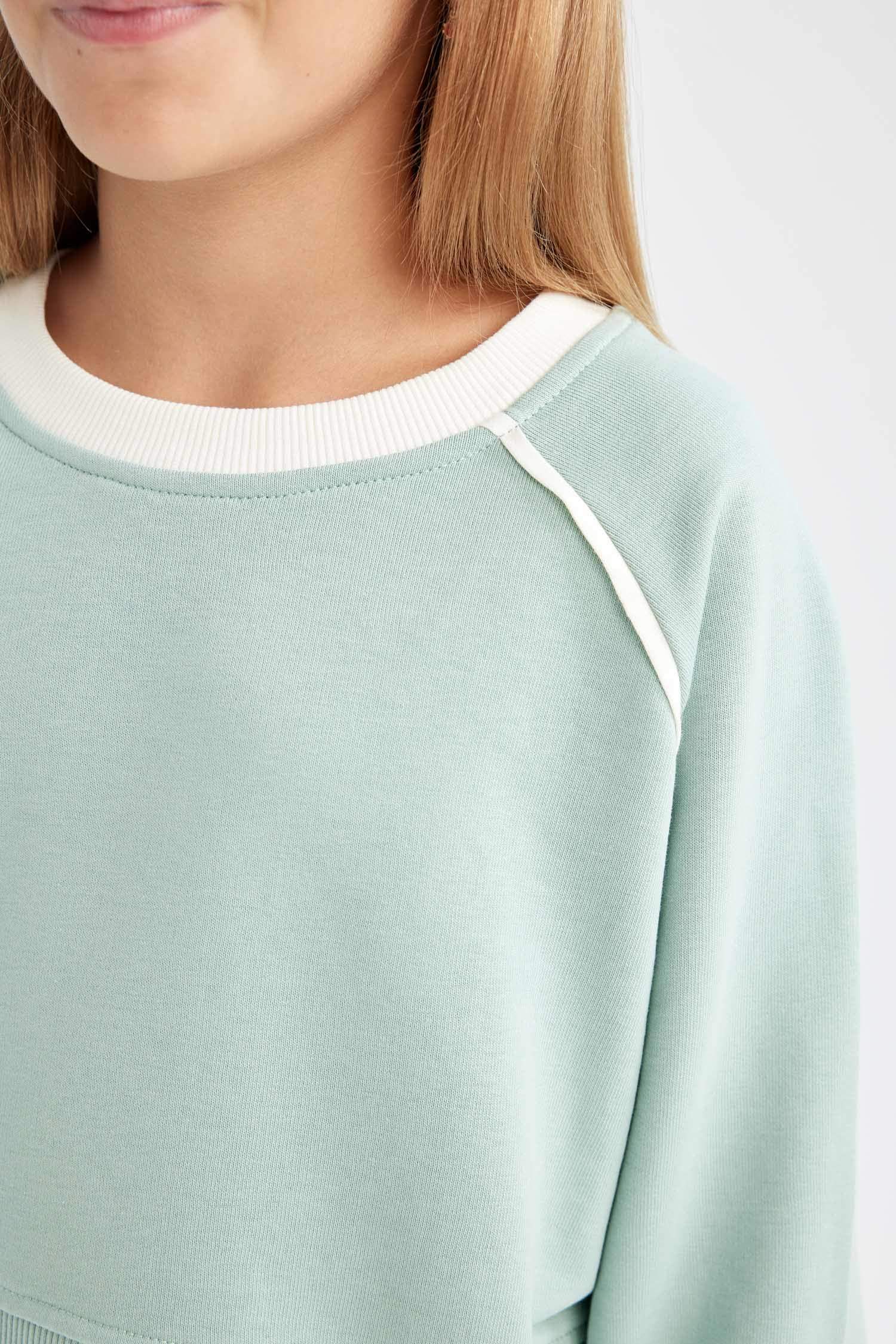 Kız Çocuk 2'li Takım Basic Düz Sweatshirt Beli Lastikli Geniş Paça Eşofman Altı