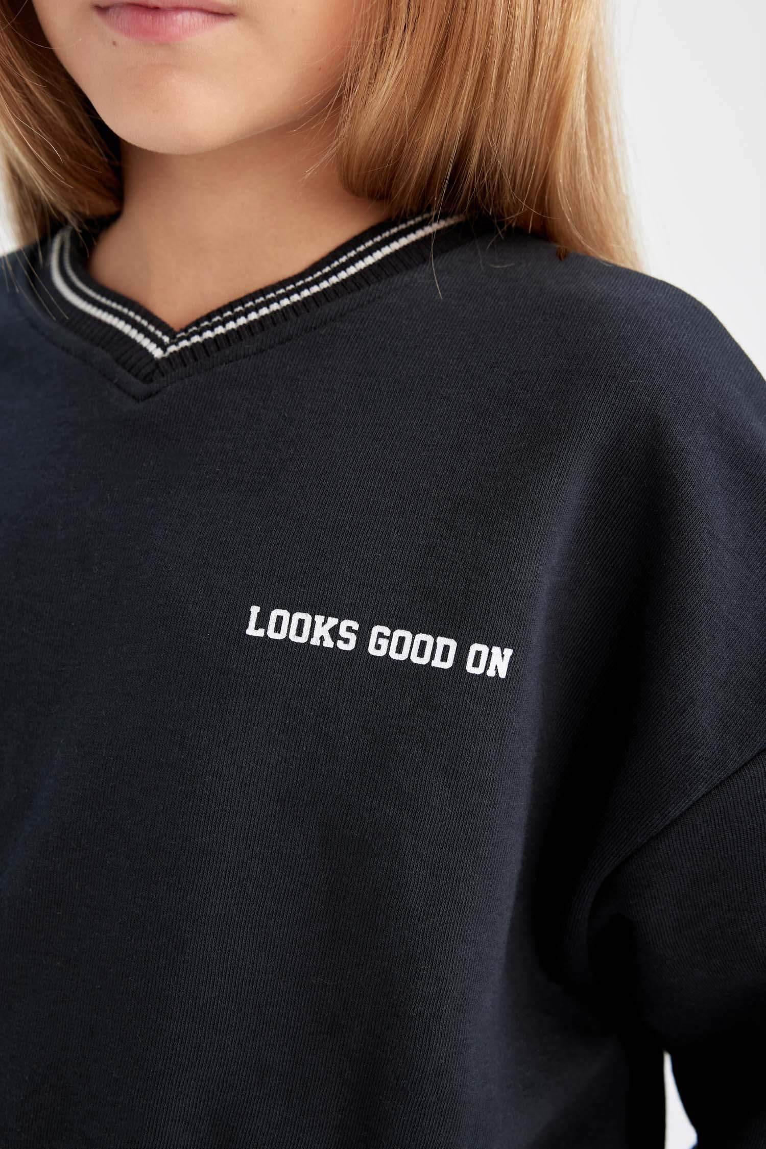 Kız Çocuk 2'li Takım Baskılı Sweatshirt Beli Lastikli Eşofman Altı