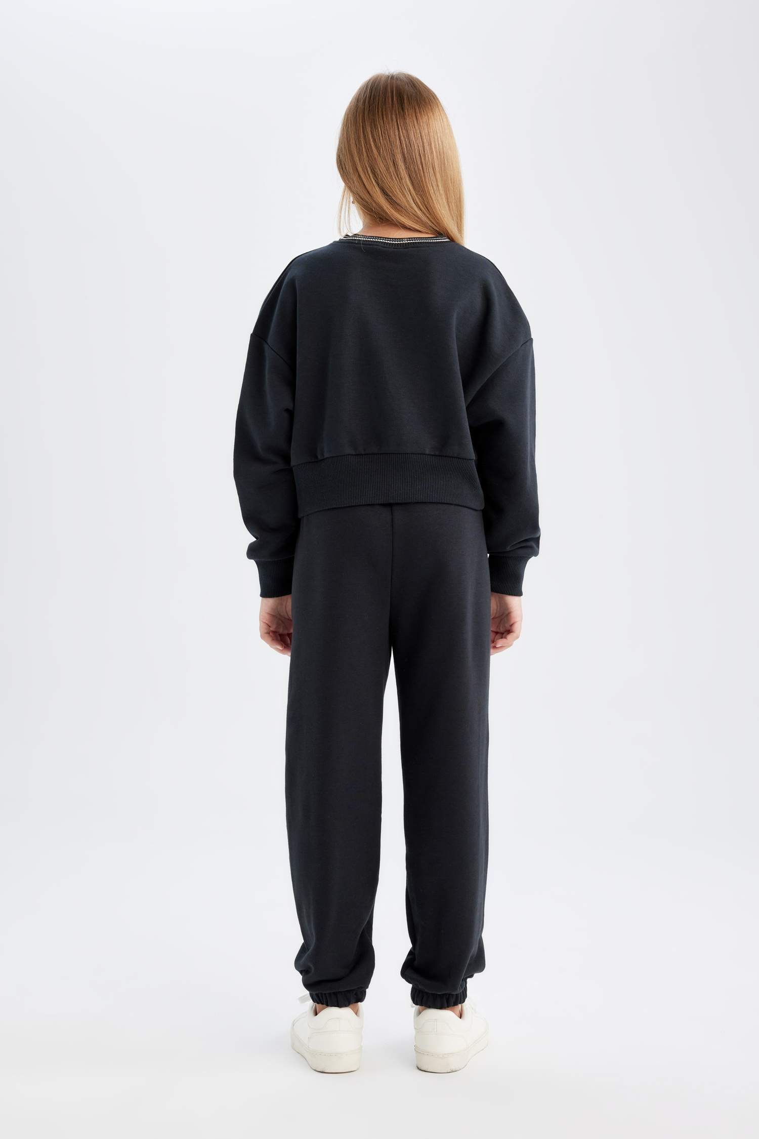 Kız Çocuk 2'li Takım Baskılı Sweatshirt Beli Lastikli Eşofman Altı