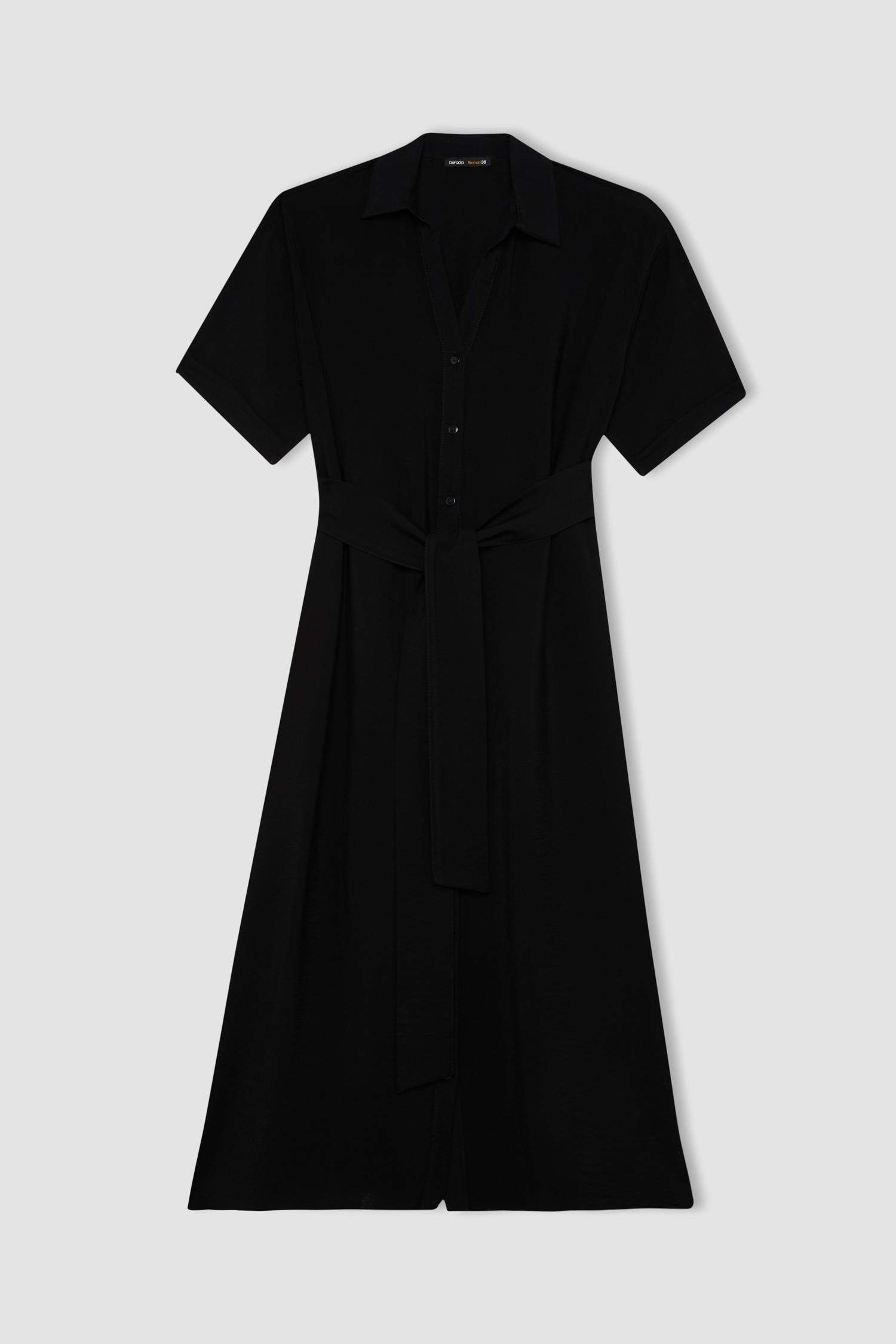 Regular Fit Gömlek Yaka Kısa Kollu Elbise