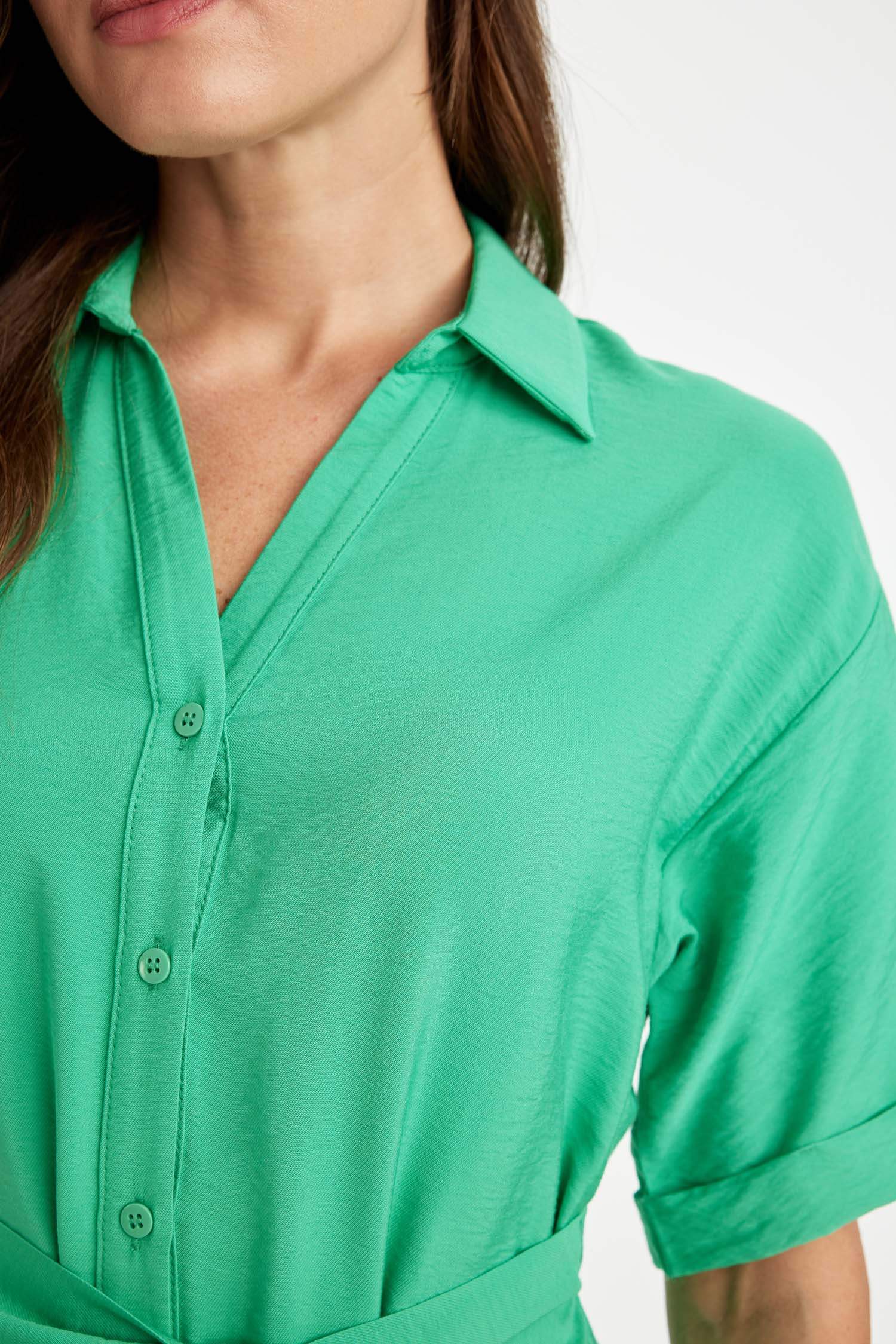 Regular Fit Gömlek Yaka Kısa Kollu Elbise