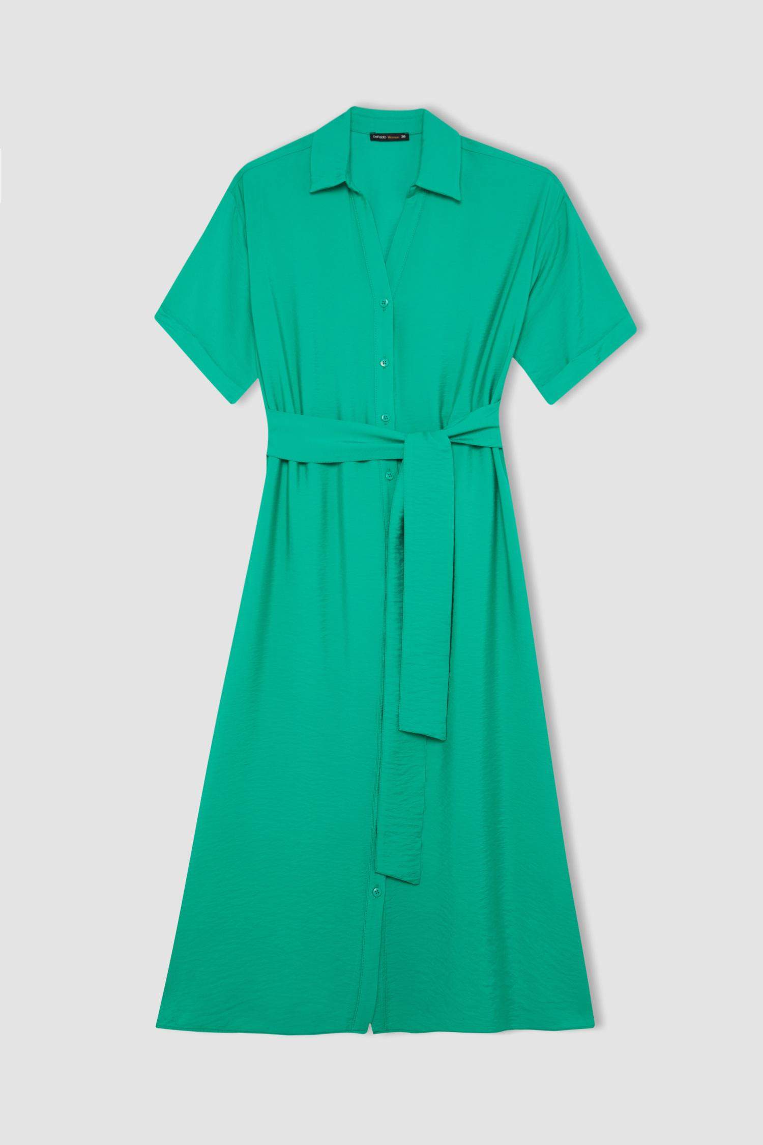 Regular Fit Gömlek Yaka Kısa Kollu Elbise