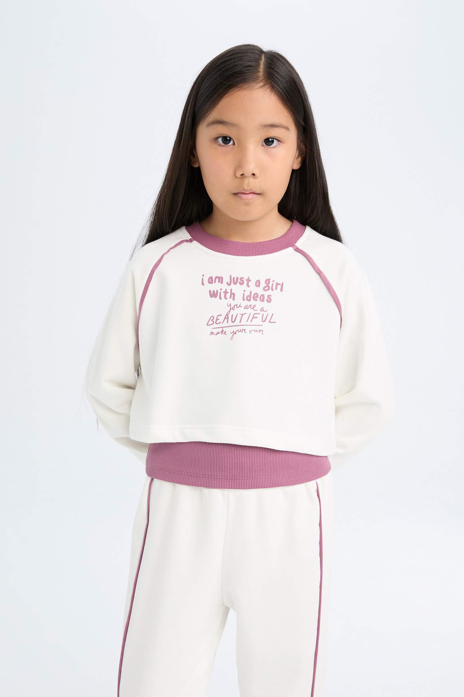 Kız Çocuk 3'lü Takım Baskılı Crop Sweatshirt Atlet Beli Lastikli Eşofman Altı