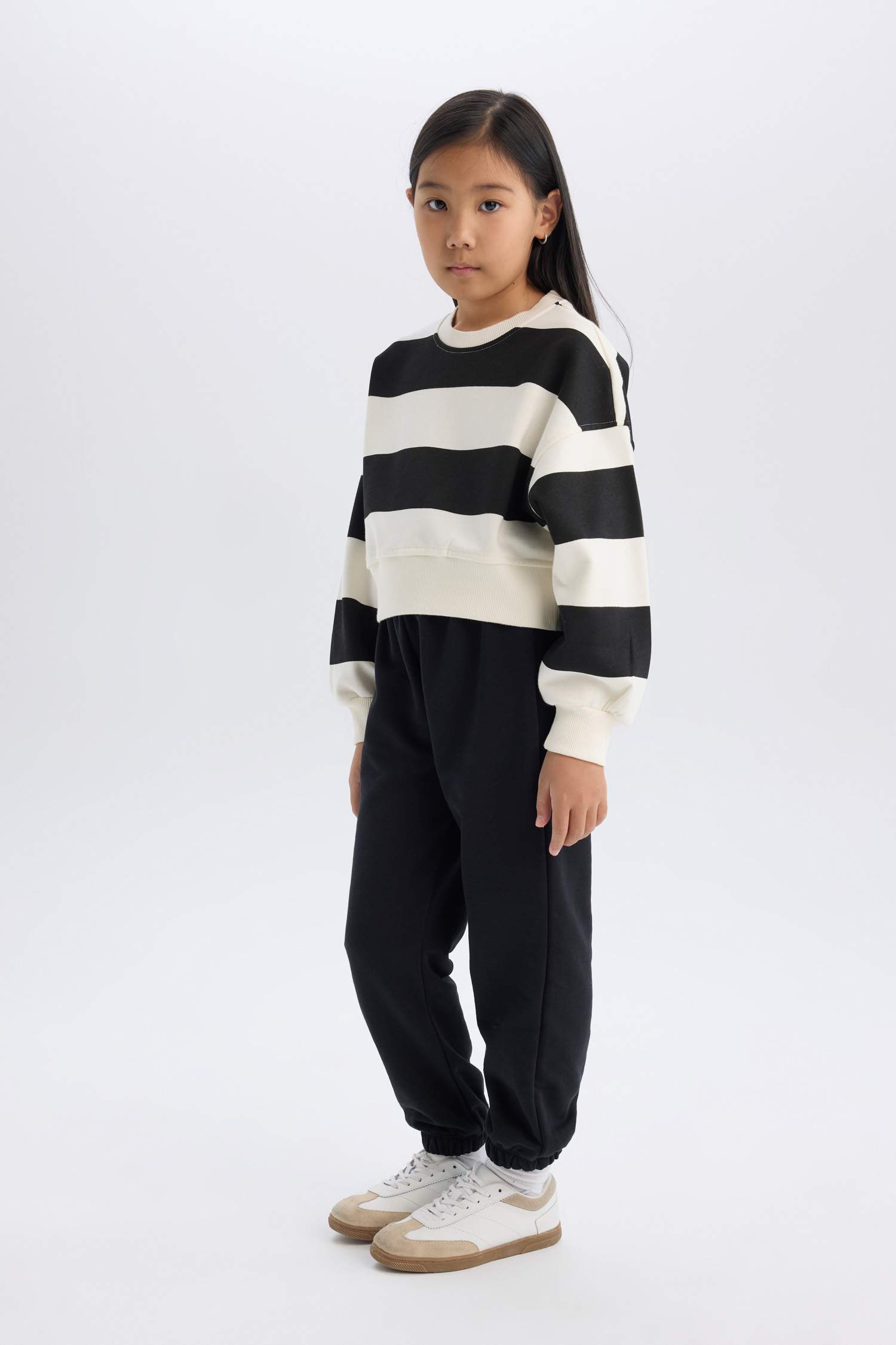 Girl Striped Crew Neck Sweatshirt Sweatpants 2 Piece Set