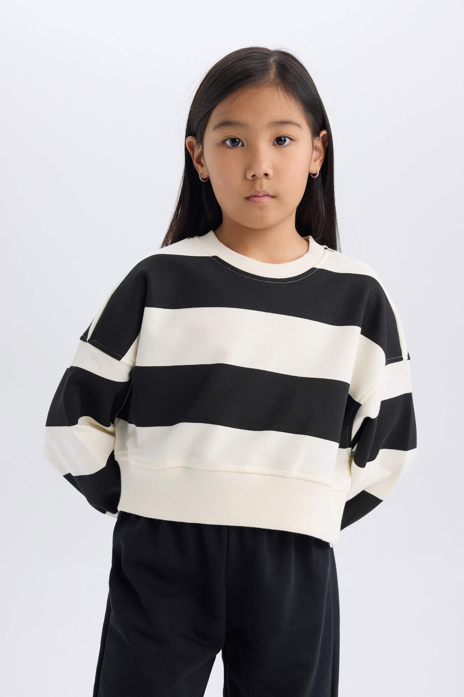Girl Striped Crew Neck Sweatshirt Sweatpants 2 Piece Set