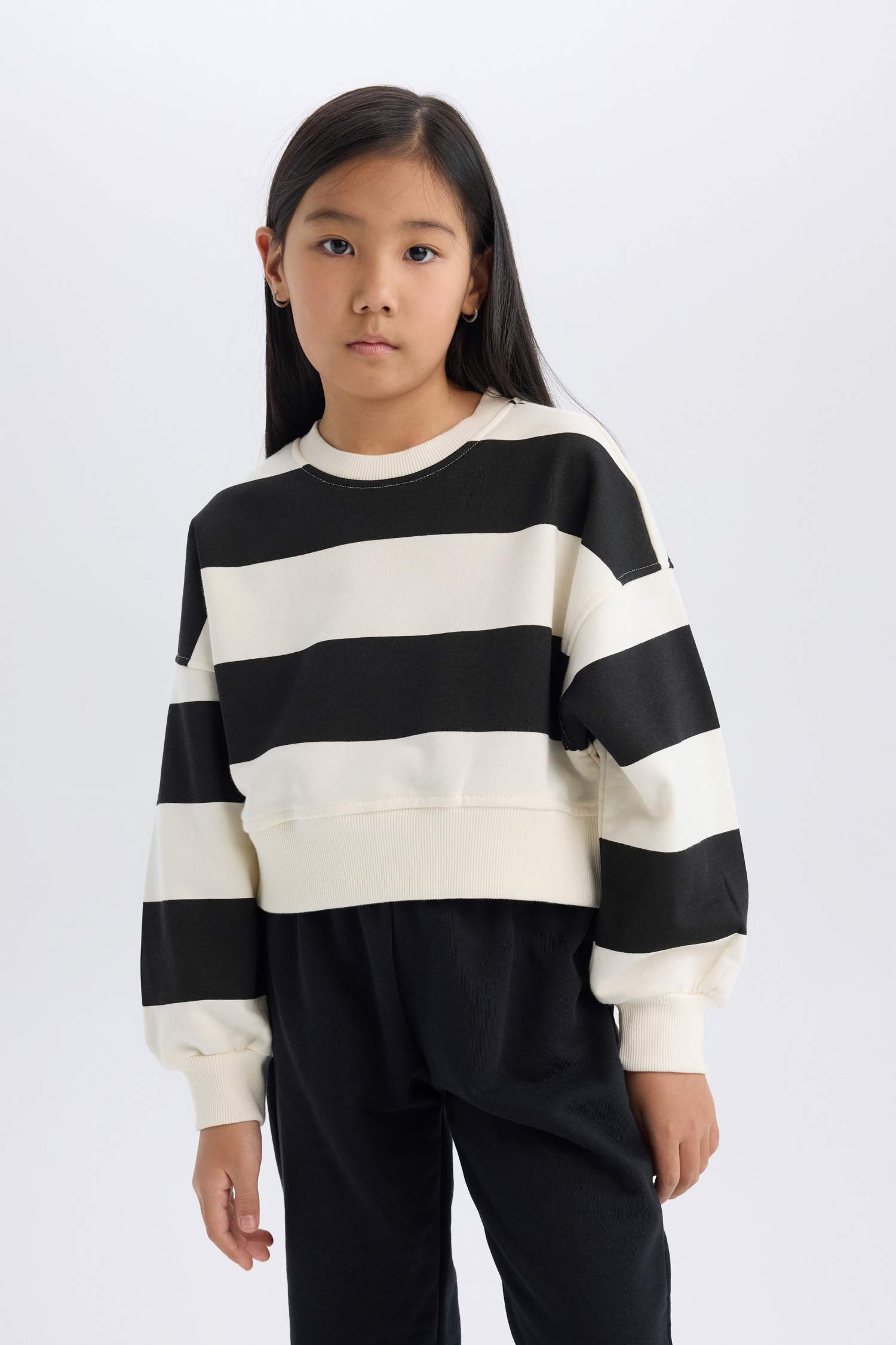 Girl Striped Crew Neck Sweatshirt Sweatpants 2 Piece Set