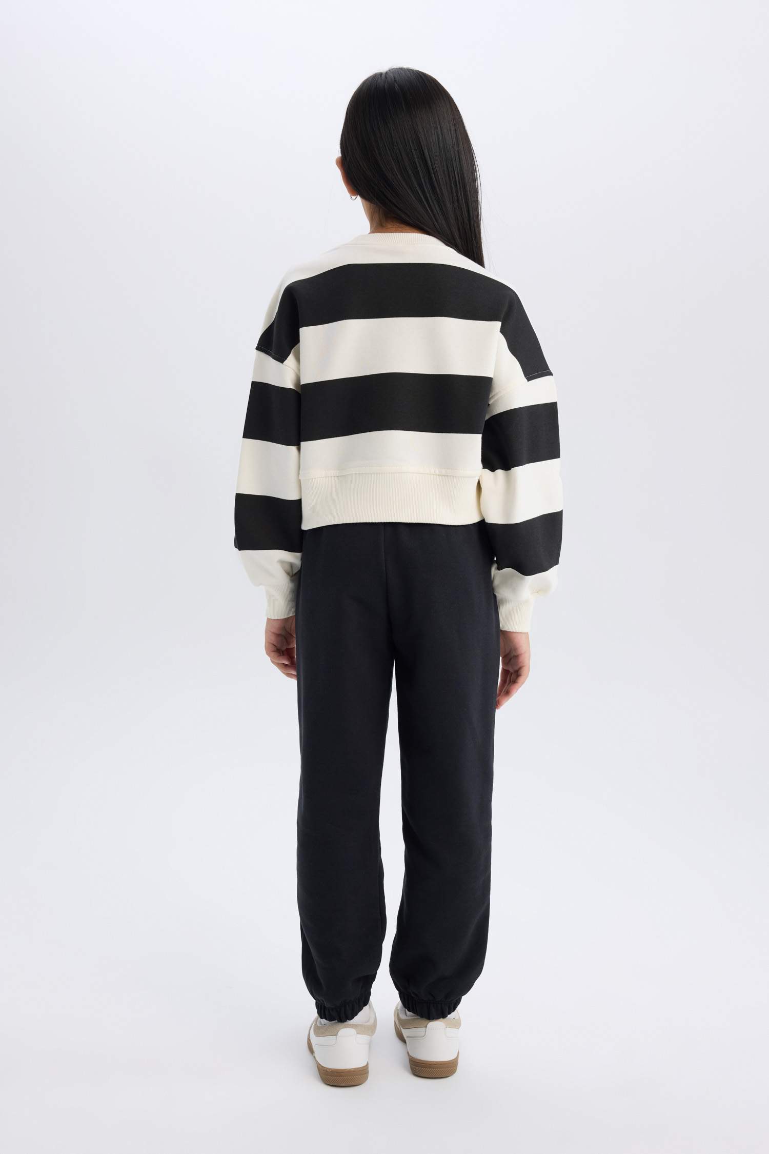 Girl Striped Crew Neck Sweatshirt Sweatpants 2 Piece Set