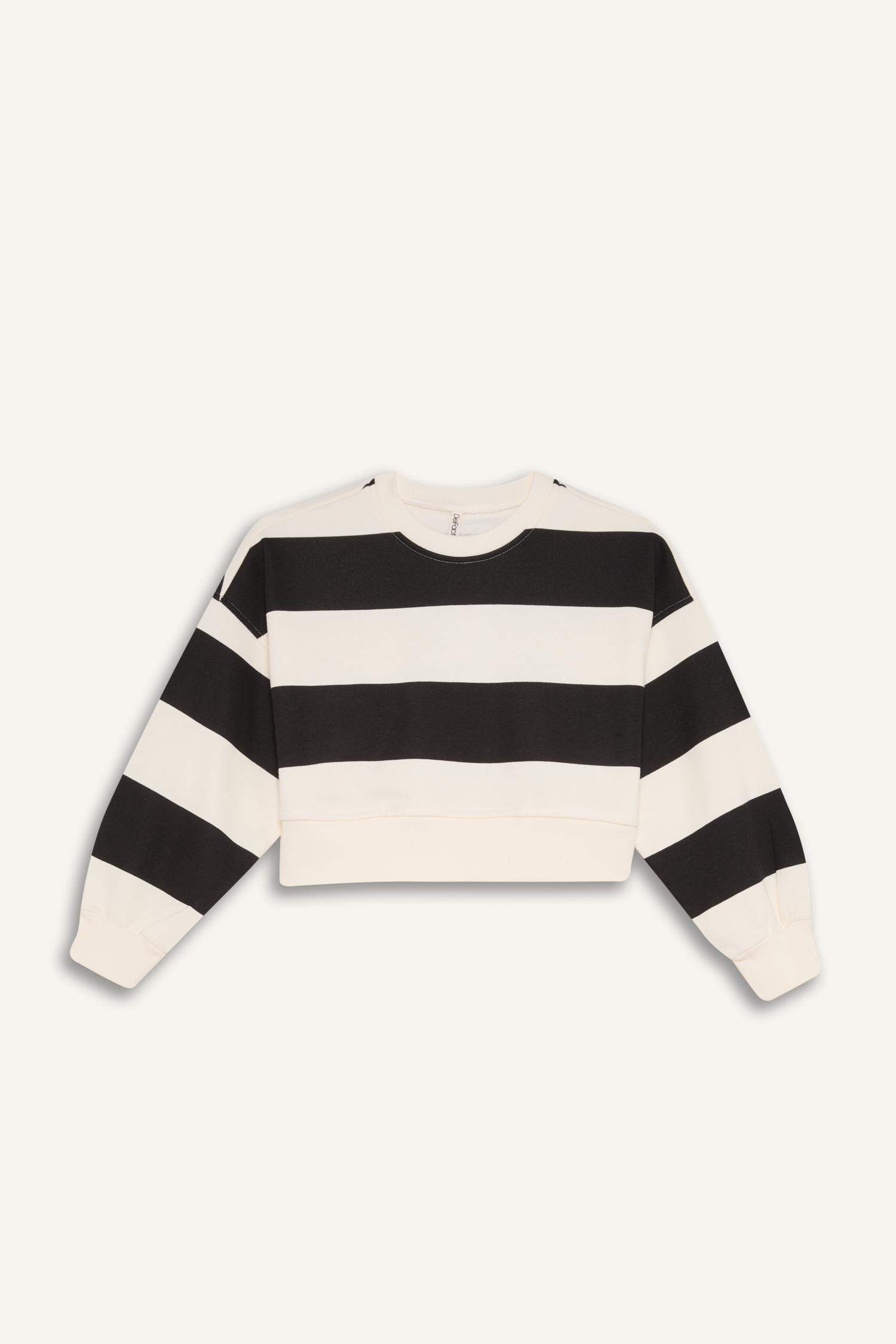 Girl Striped Crew Neck Sweatshirt Sweatpants 2 Piece Set