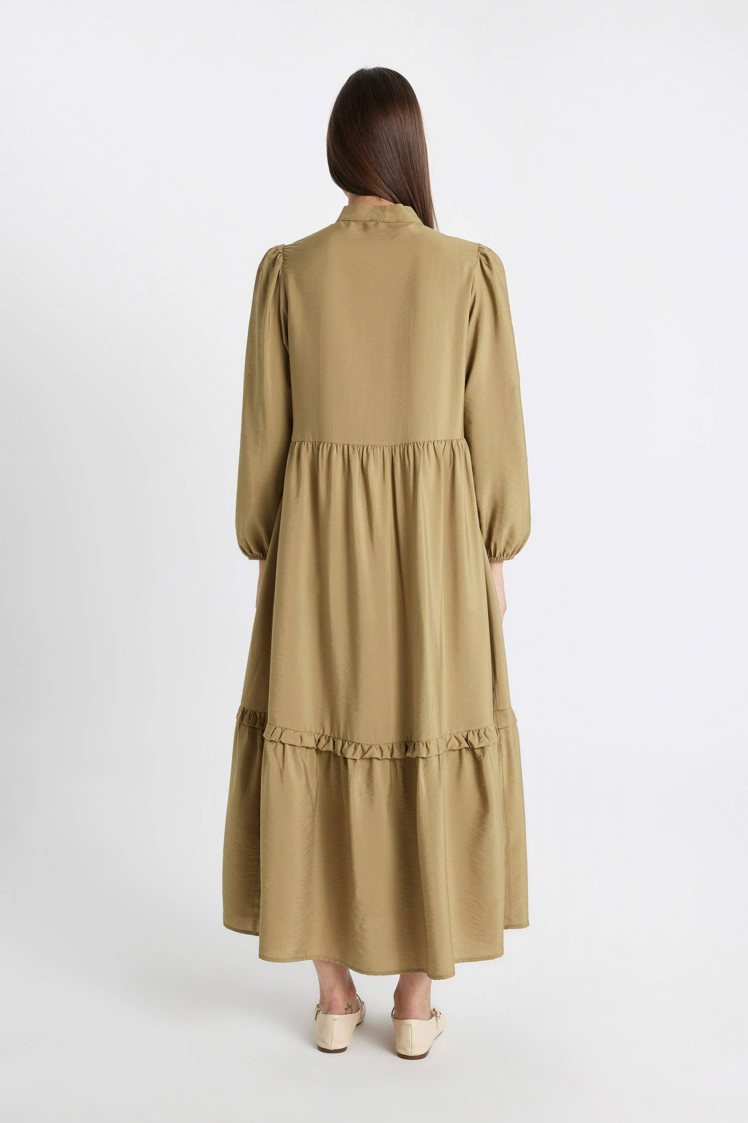 Bow Neck Long Sleeve Maxi Dress