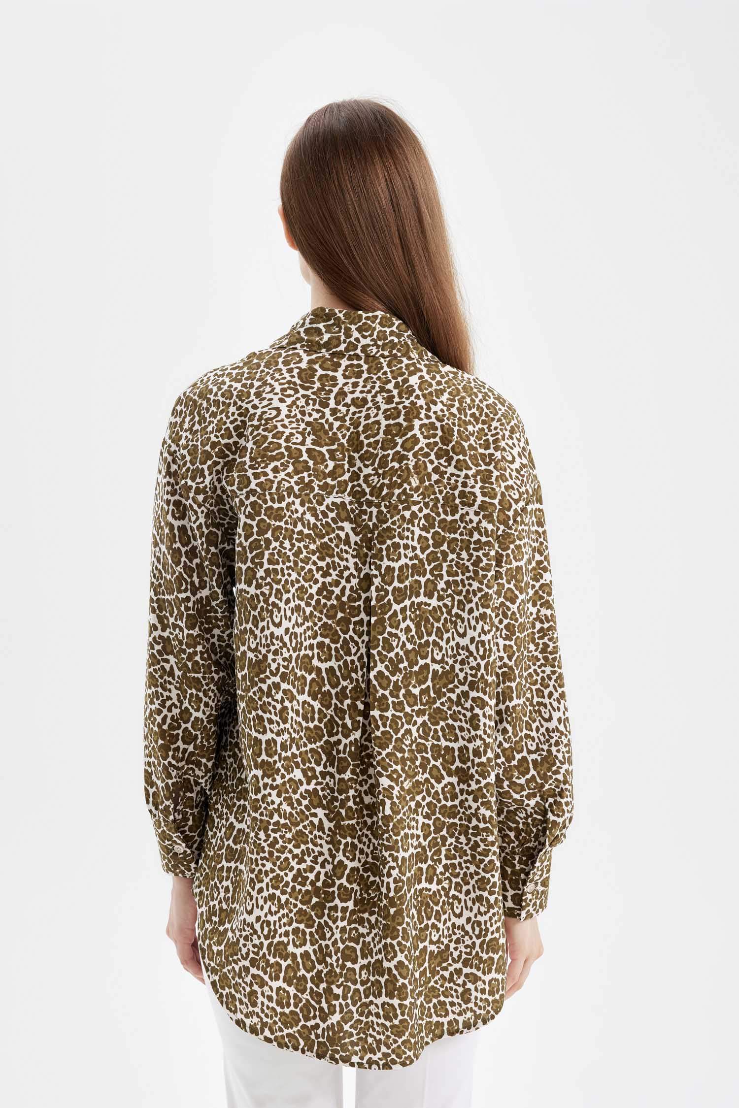 قميص تايجر طويل مطبوع قصة مريحة