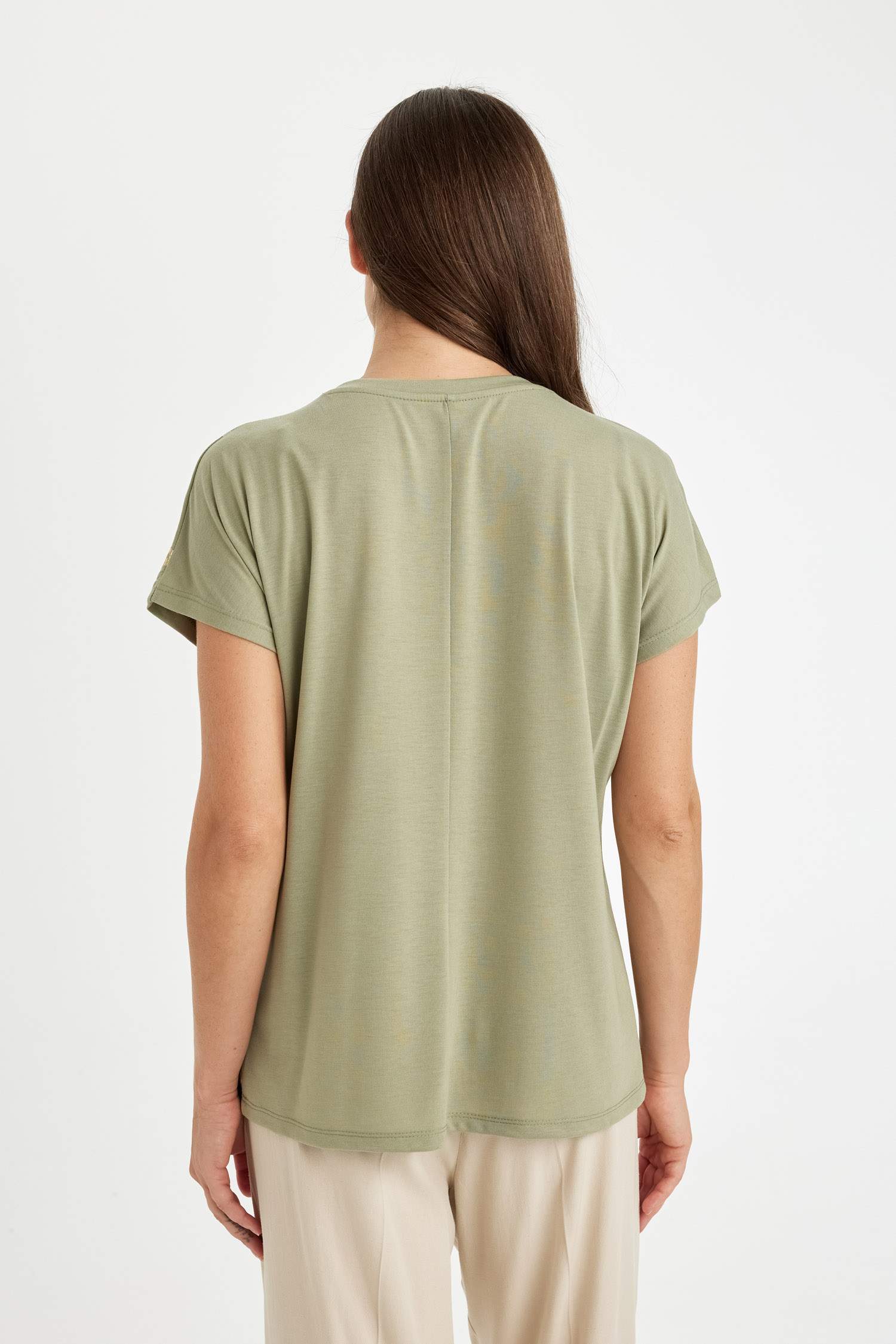 Regular Fit Bisiklet Yaka Parlak Baskılı Kısa Kollu Tişört