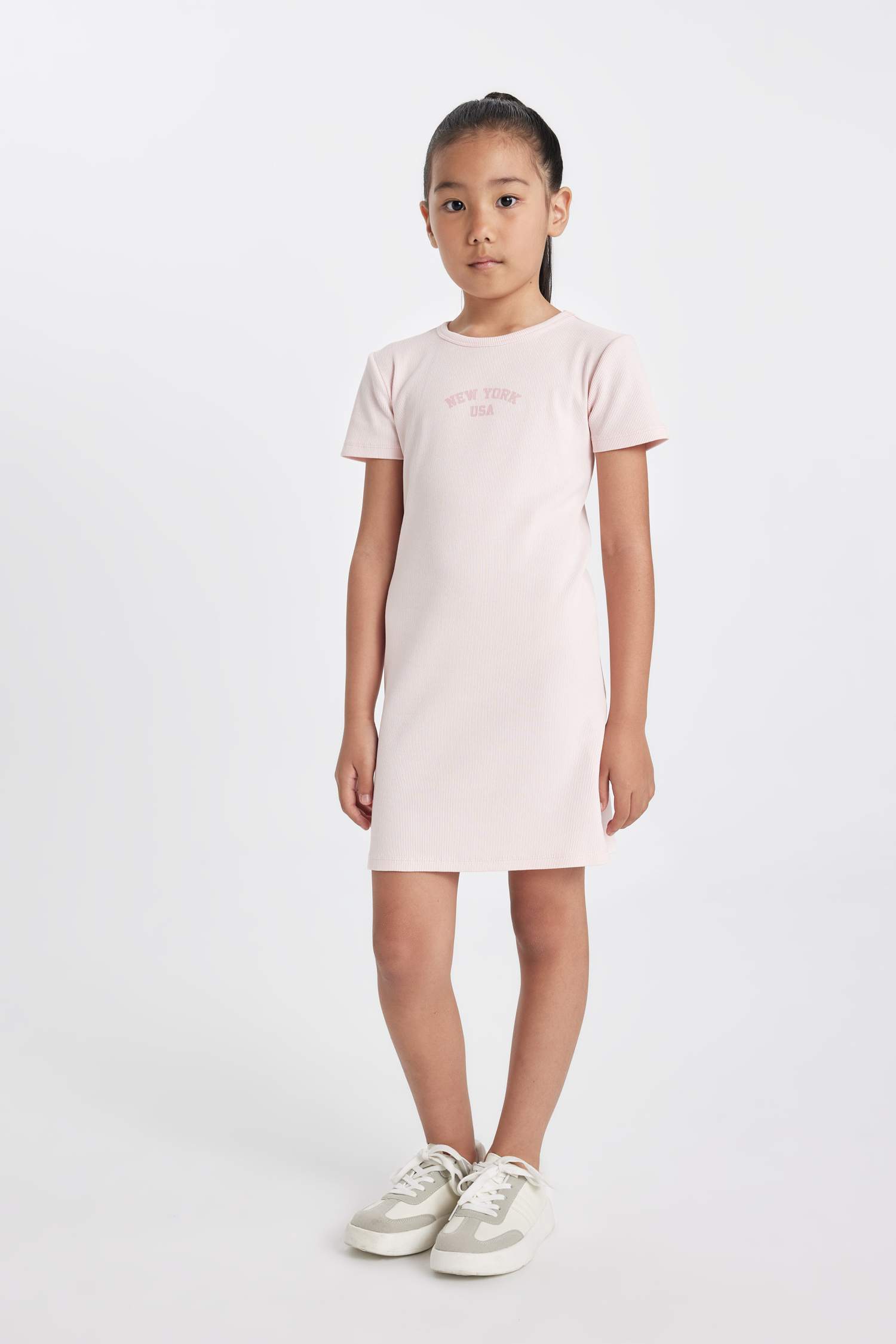 Kız Çocuk Baskılı Fitilli Kaşkorse Kısa Kollu Yazlık Elbise