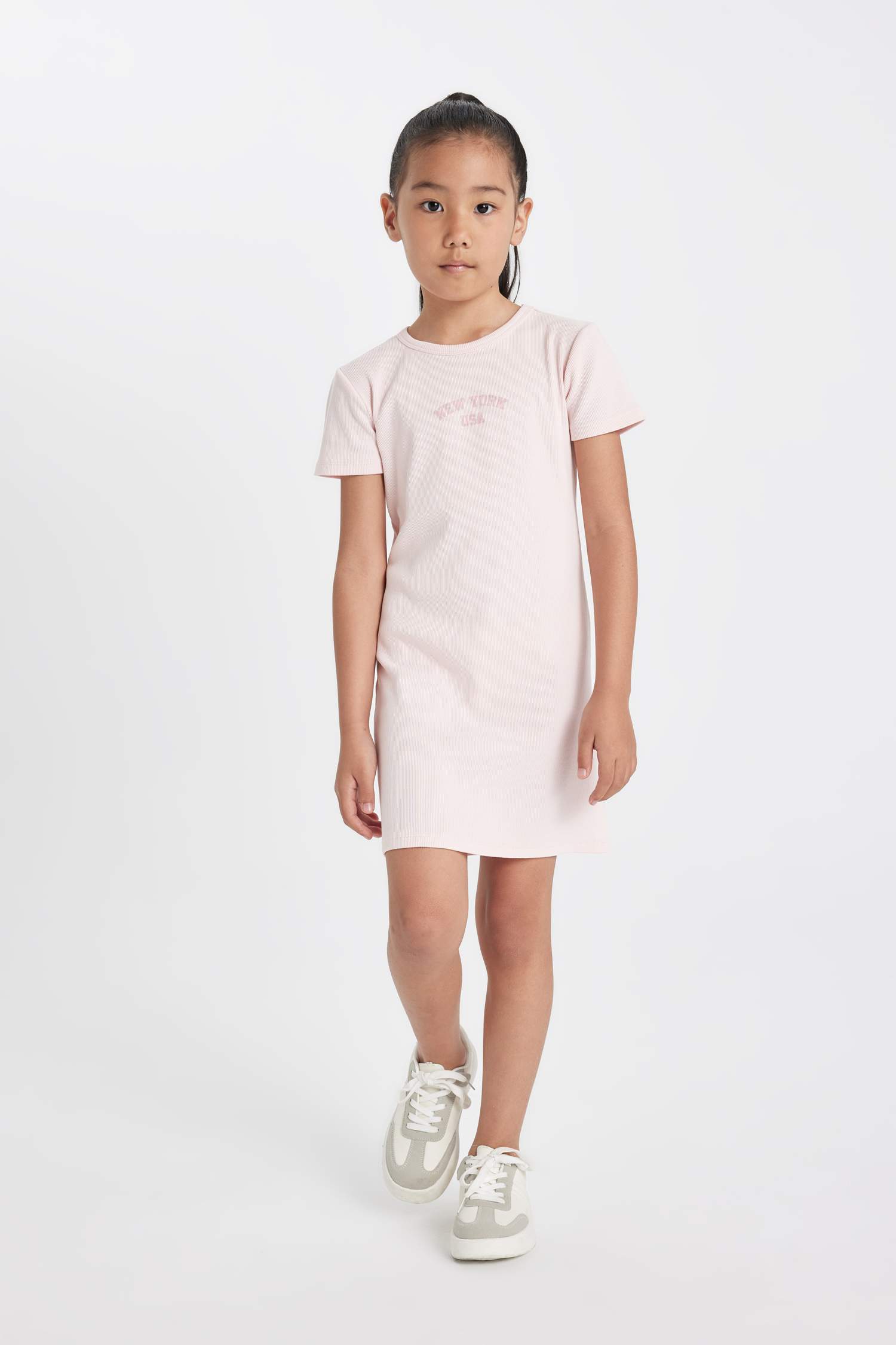 Kız Çocuk Baskılı Fitilli Kaşkorse Kısa Kollu Yazlık Elbise