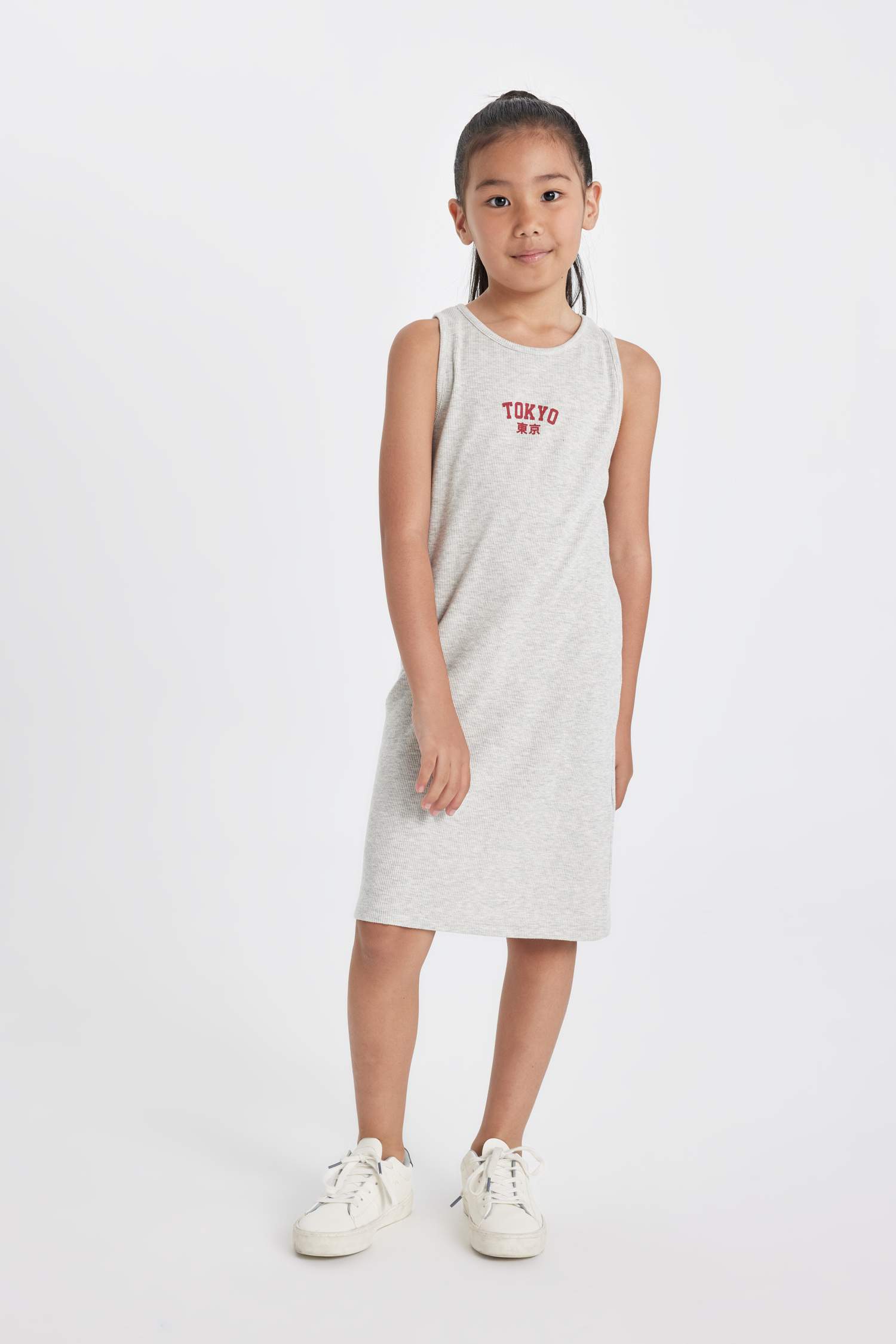 Girl Printed Ribbed Camisole Sleeveless Dress