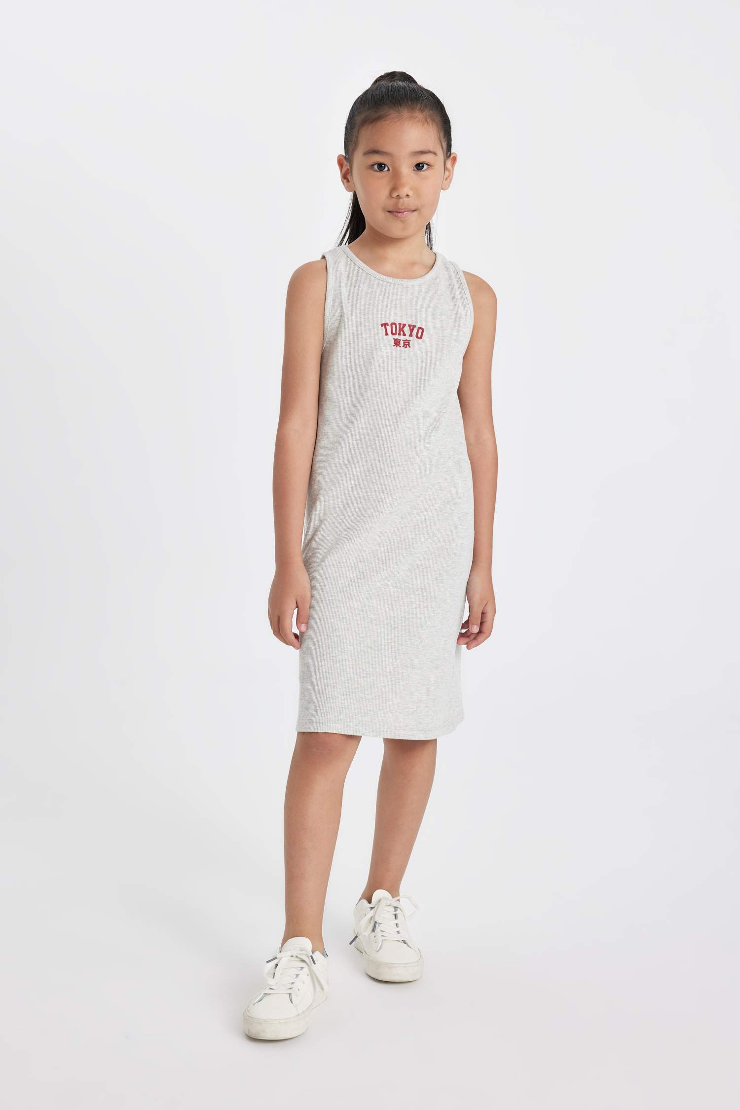 Girl Printed Ribbed Camisole Sleeveless Dress