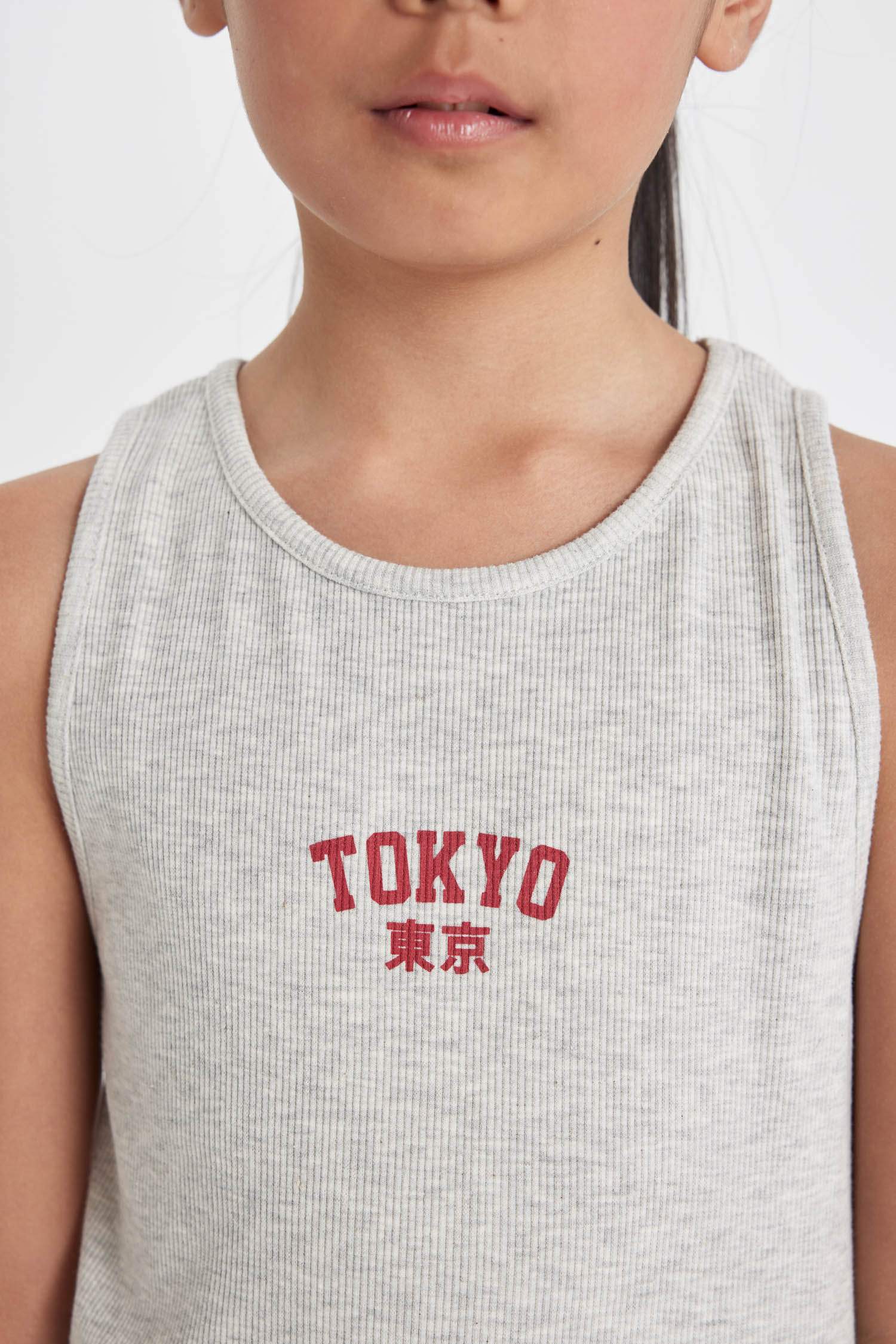 Girl Printed Ribbed Camisole Sleeveless Dress