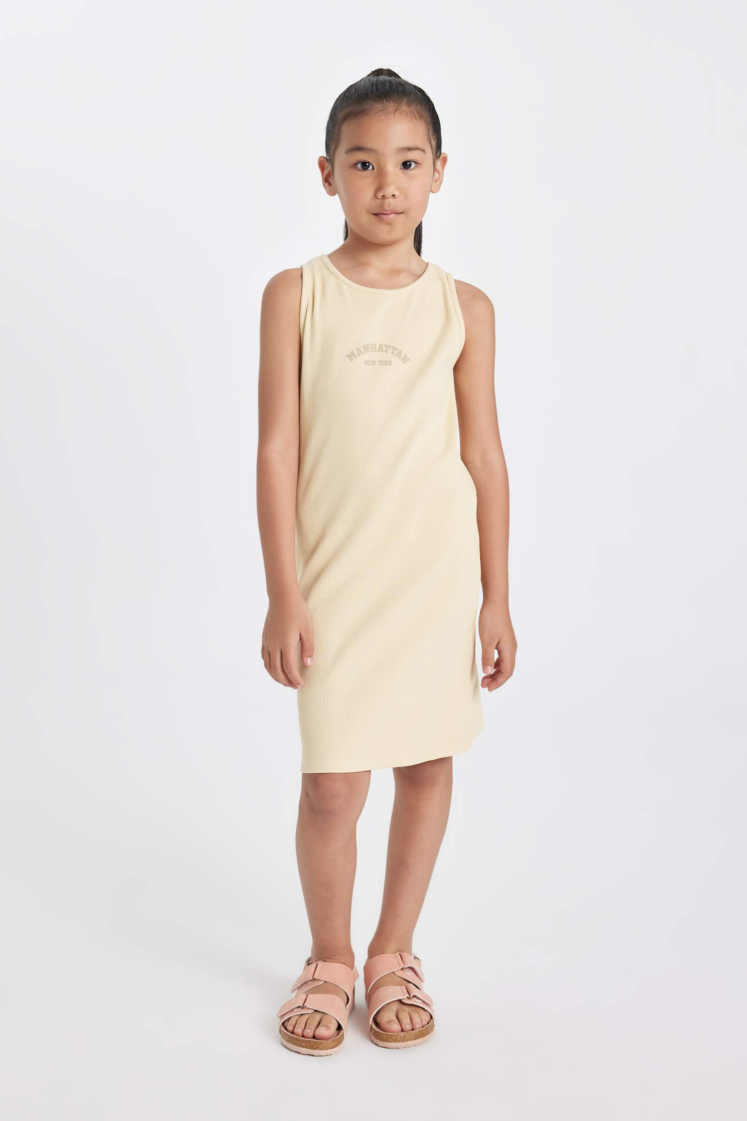 Girl Printed Ribbed Camisole Sleeveless Dress