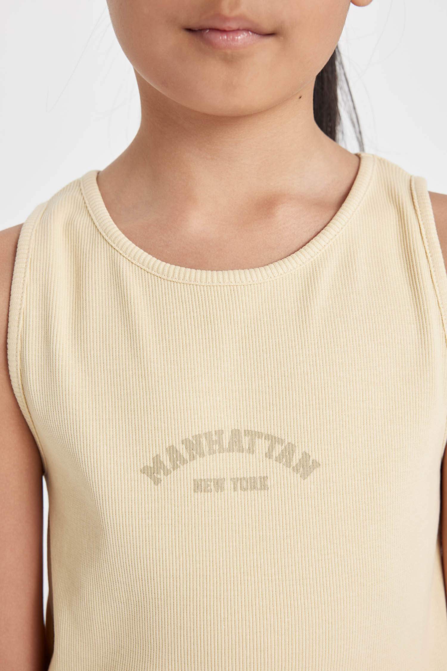 Girl Printed Ribbed Camisole Sleeveless Dress