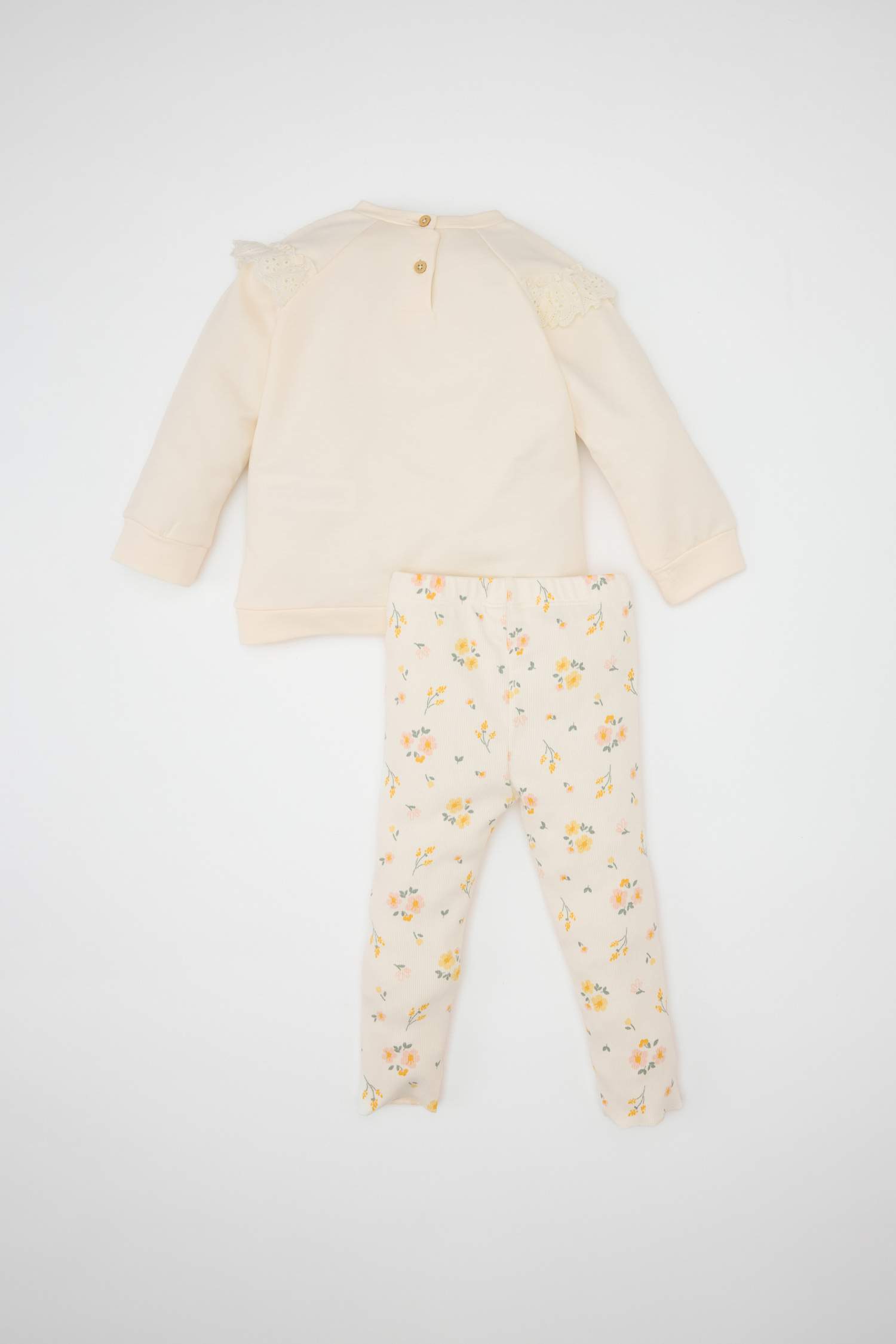 طقم بيبي بناتي سويت شيرت فلورال قصة عادية وبنطلون - قطعتين