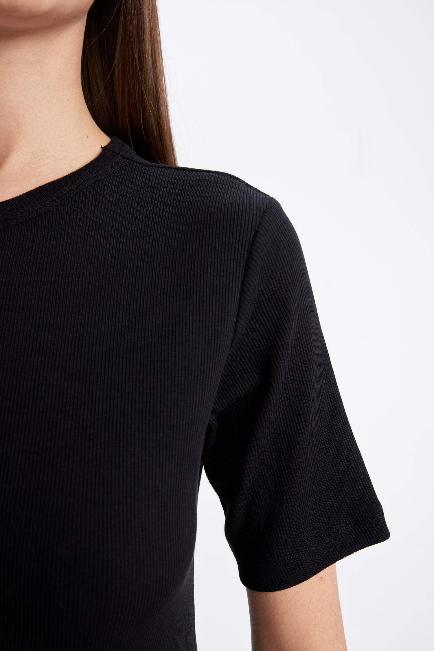 Slim Fit Crew Neck Ribbed Camisole Short Sleeve T-Shirt