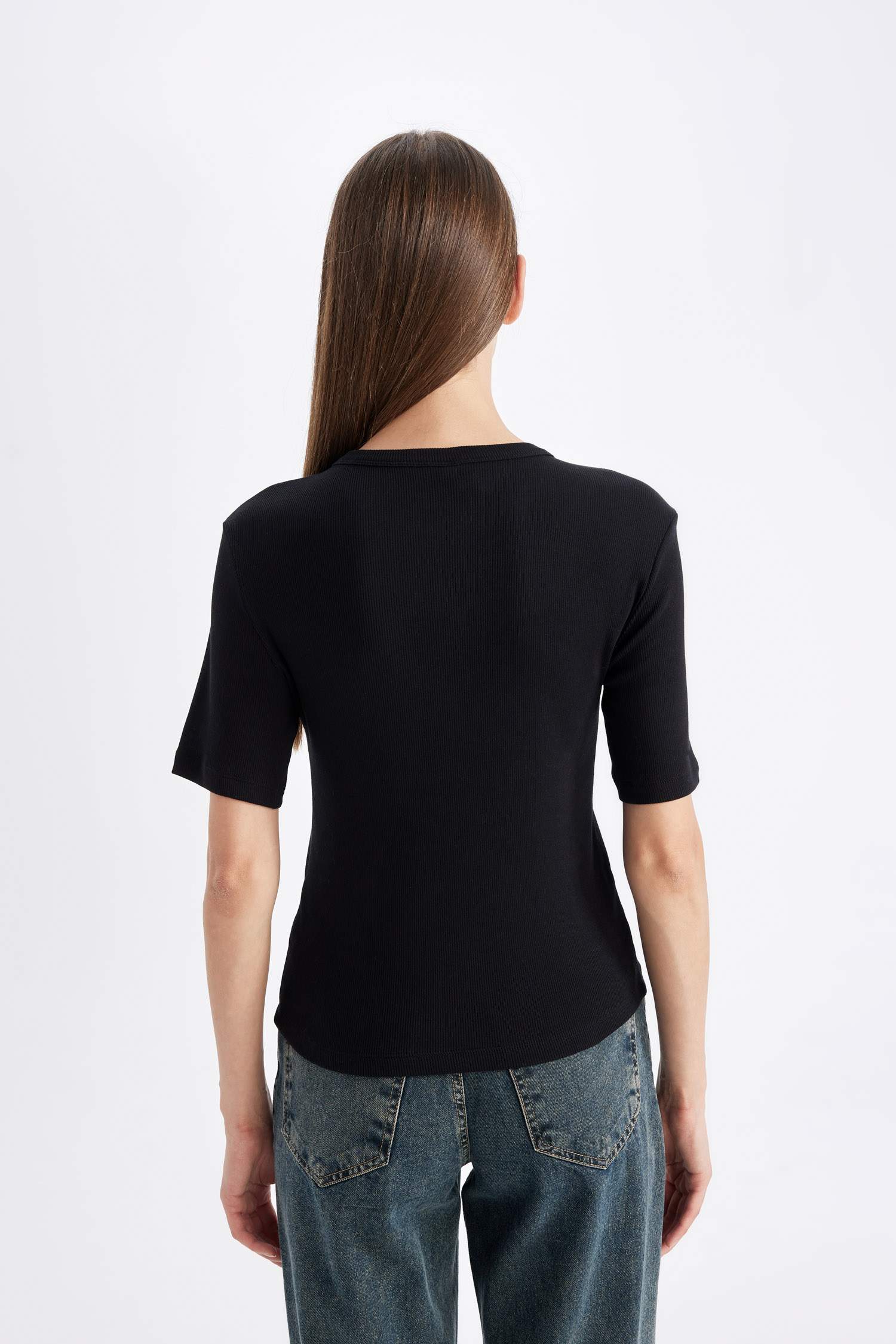 Slim Fit Crew Neck Ribbed Camisole Short Sleeve T-Shirt