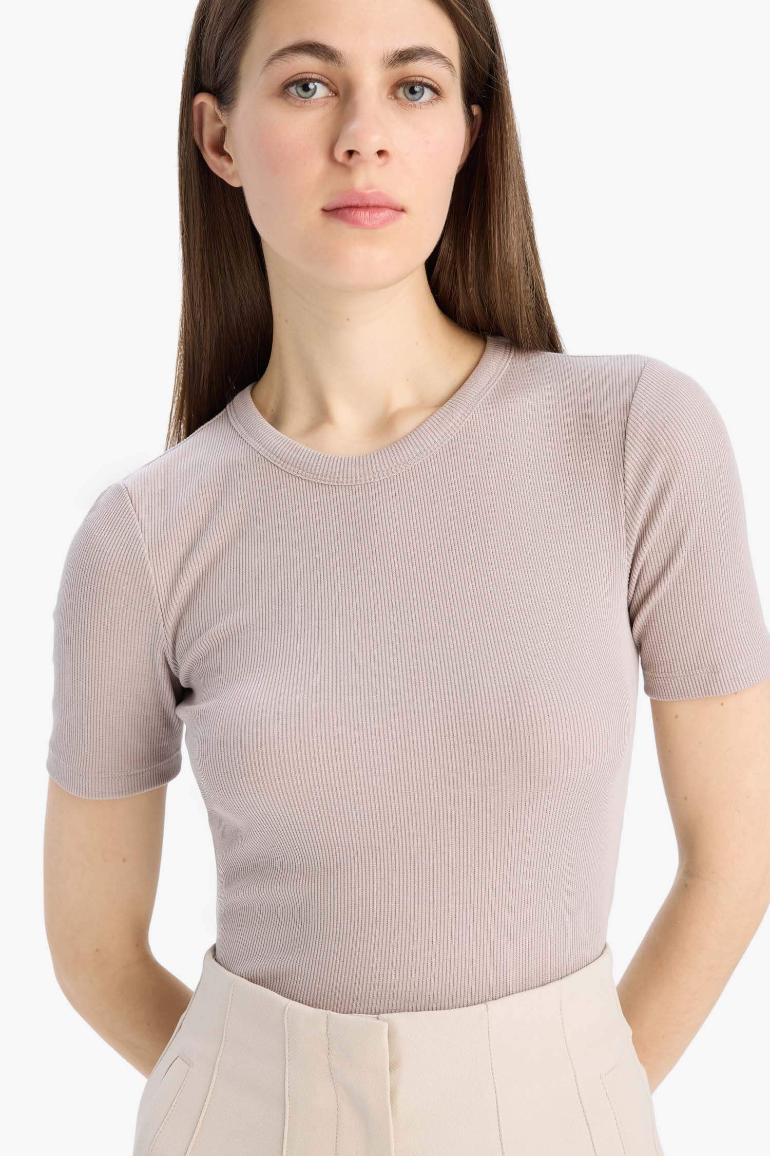 Slim Fit Crew Neck Basic Ribbed Camisole T-shirt