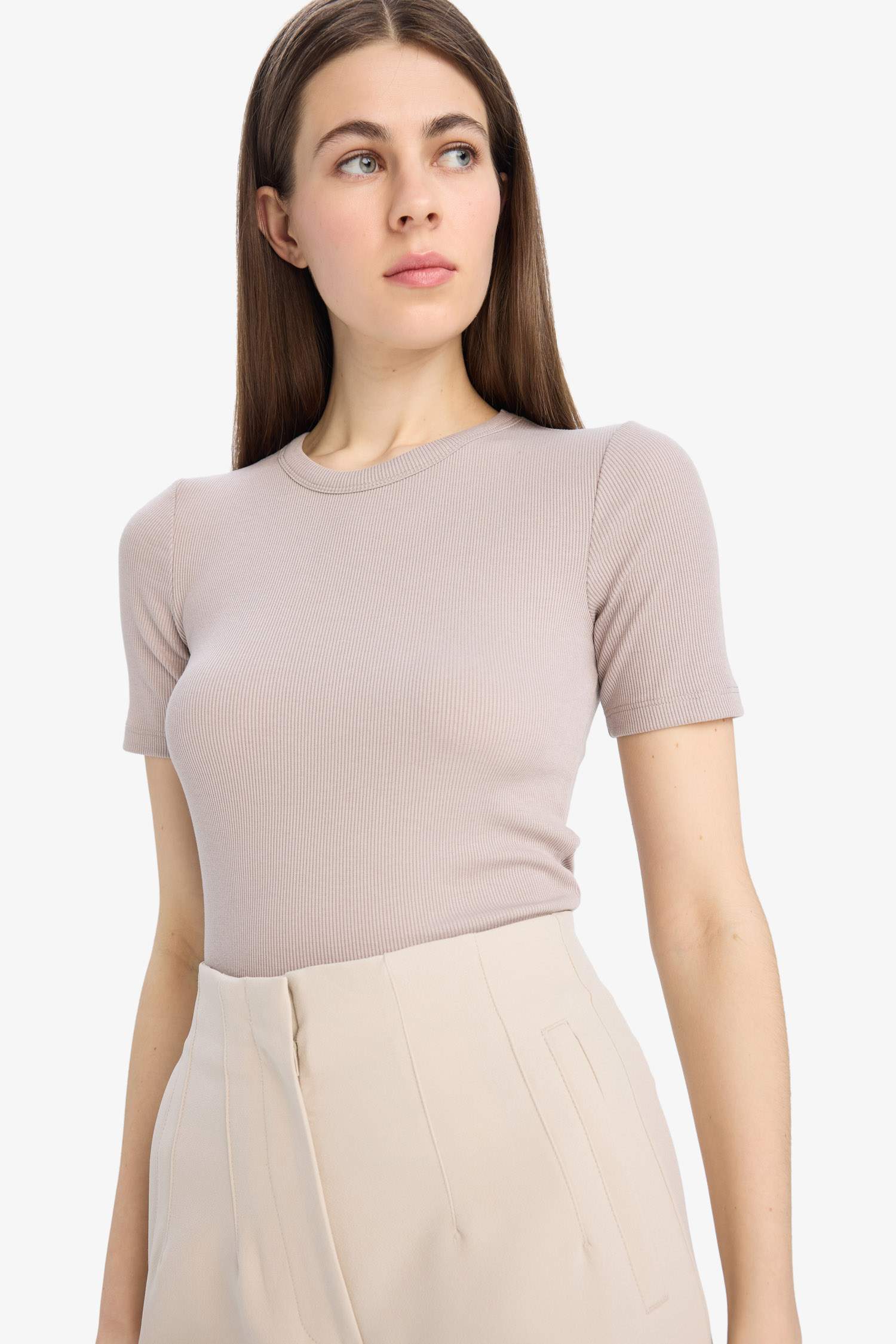 Slim Fit Crew Neck Basic Ribbed Camisole T-shirt